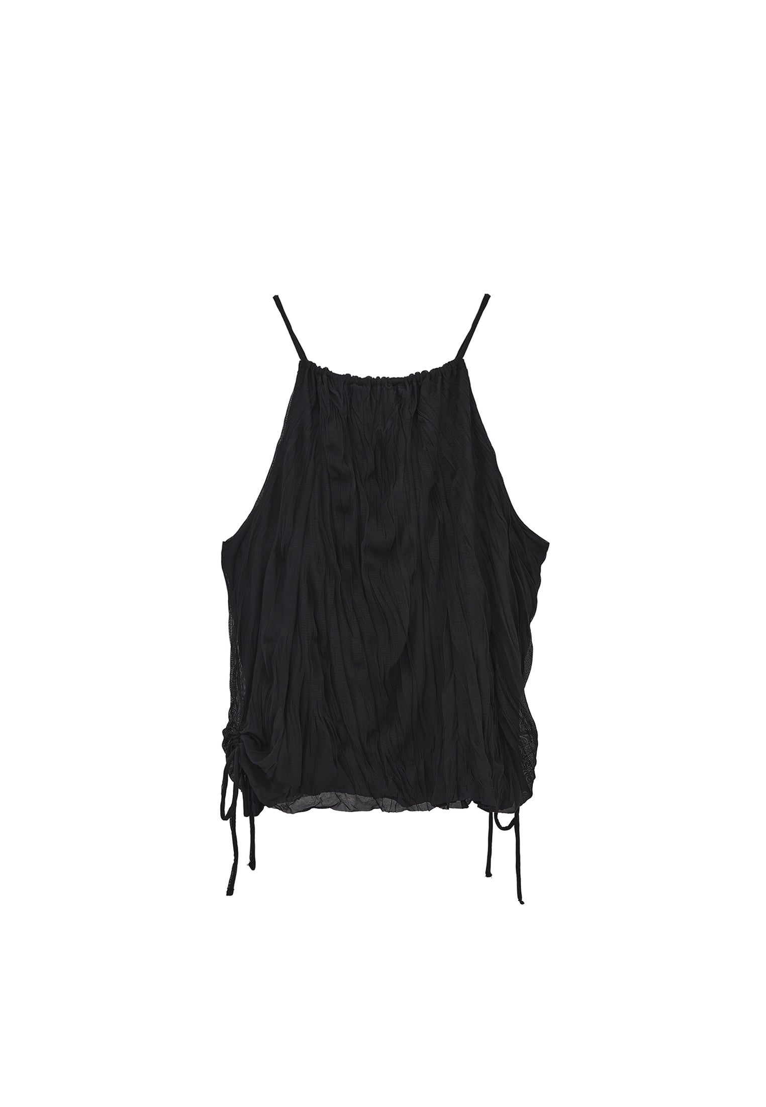 بلوزة بياقة برقبة رقبة رسن مجعدة - أسود