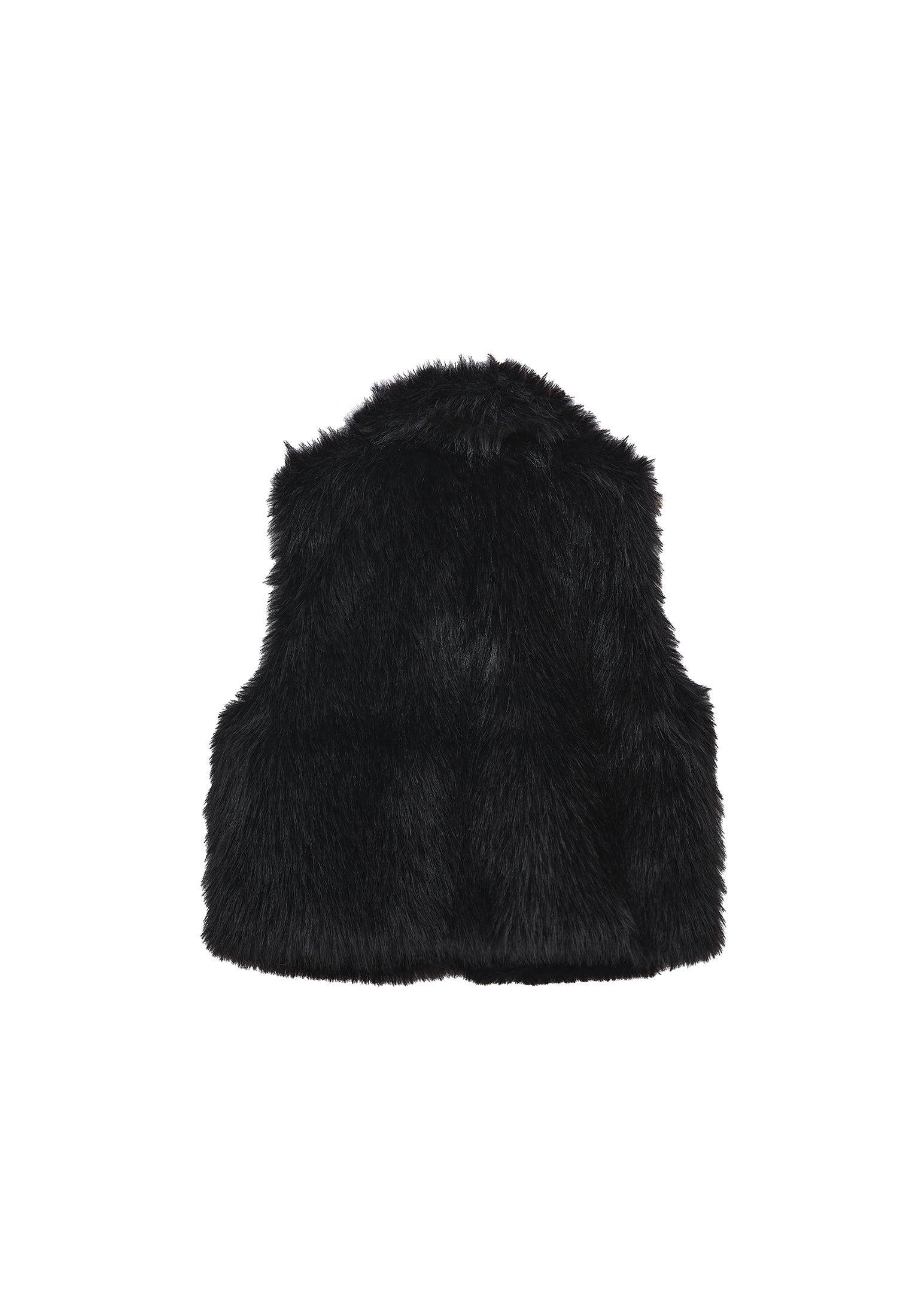 V Neck Faux Fur Vest - BLACK