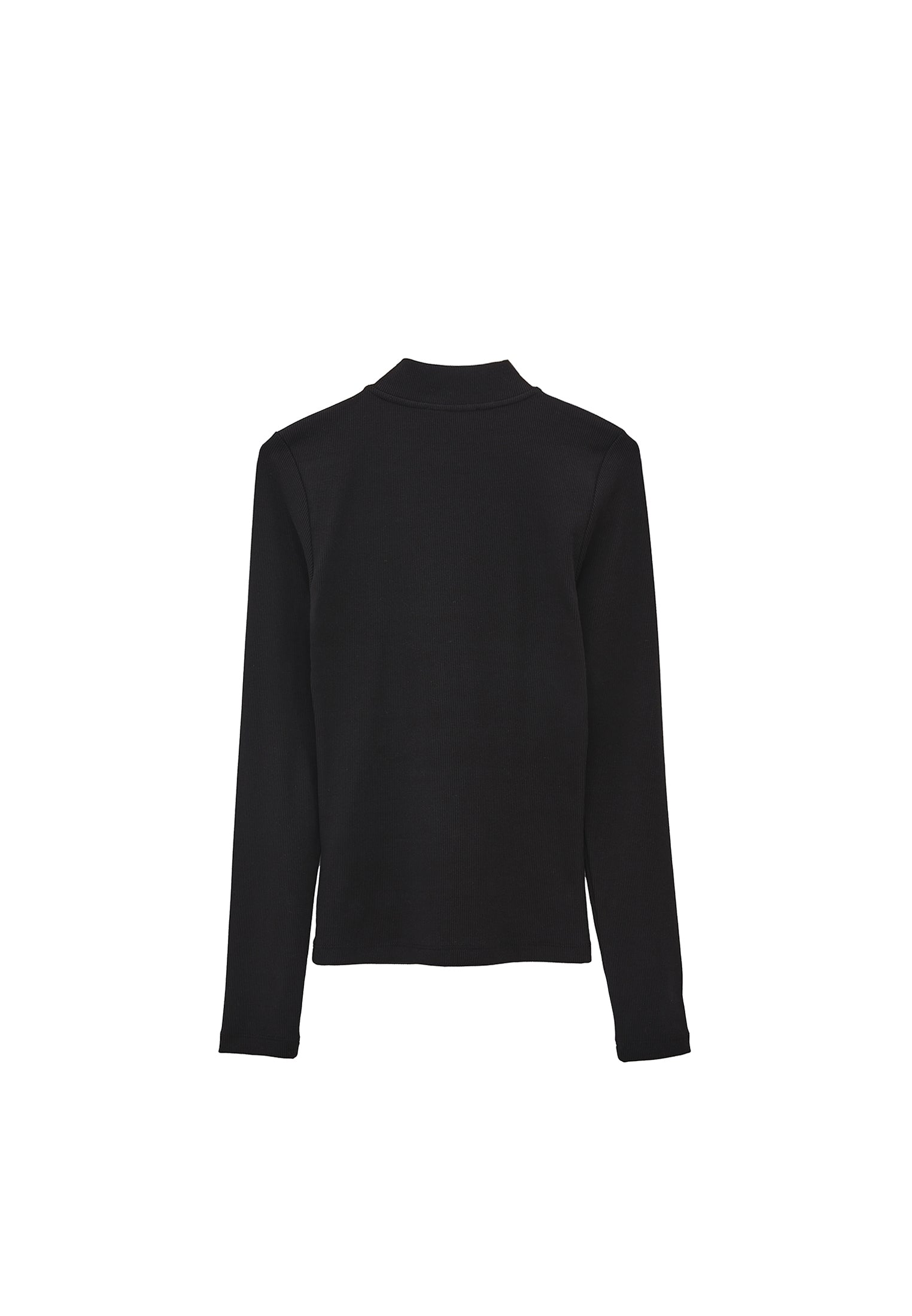 تي شيرت بياقة عالية بياقة عالية مفصل بسحاب - أسود