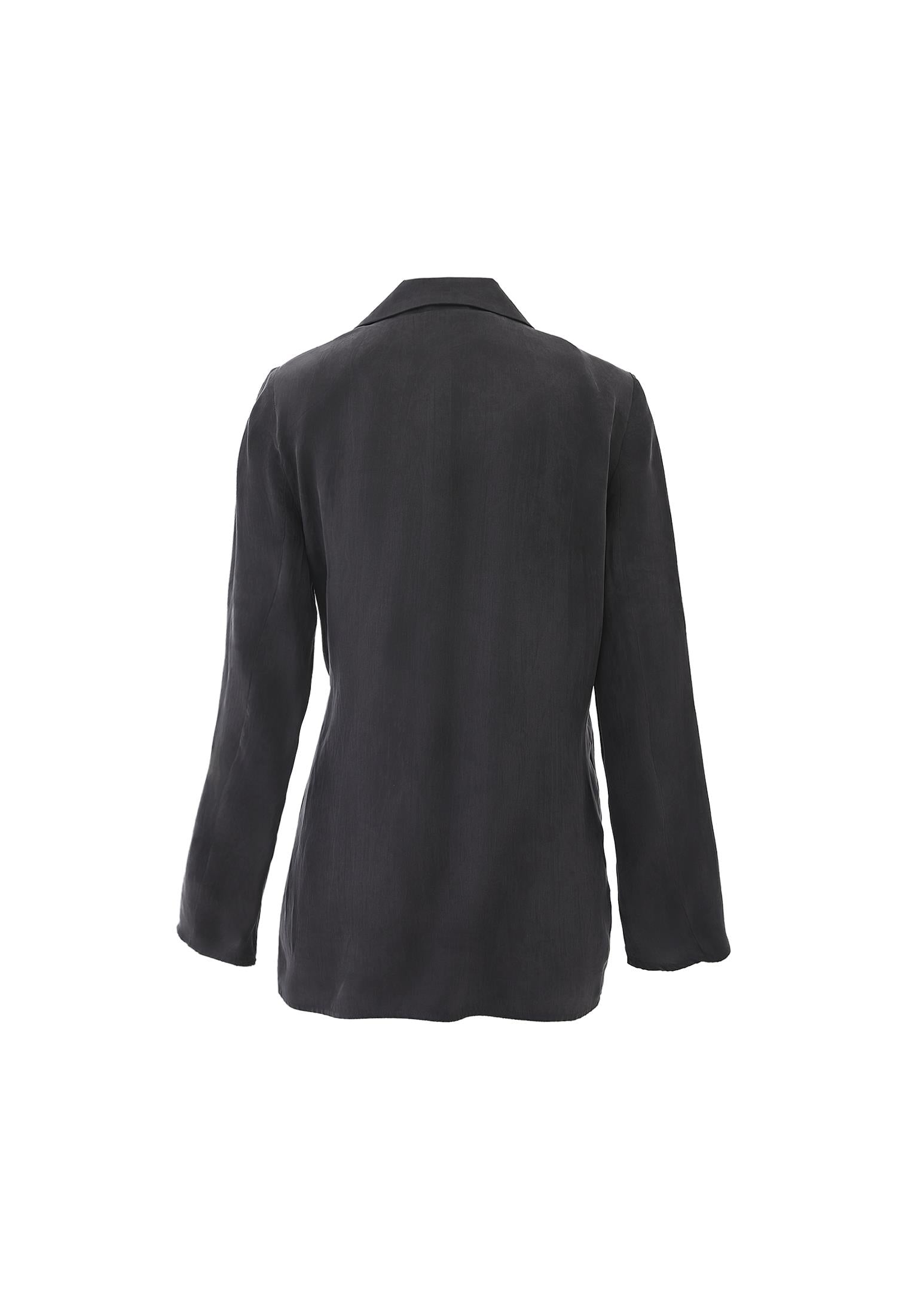 Double-Breasted Lyocell Blazer - BLACK