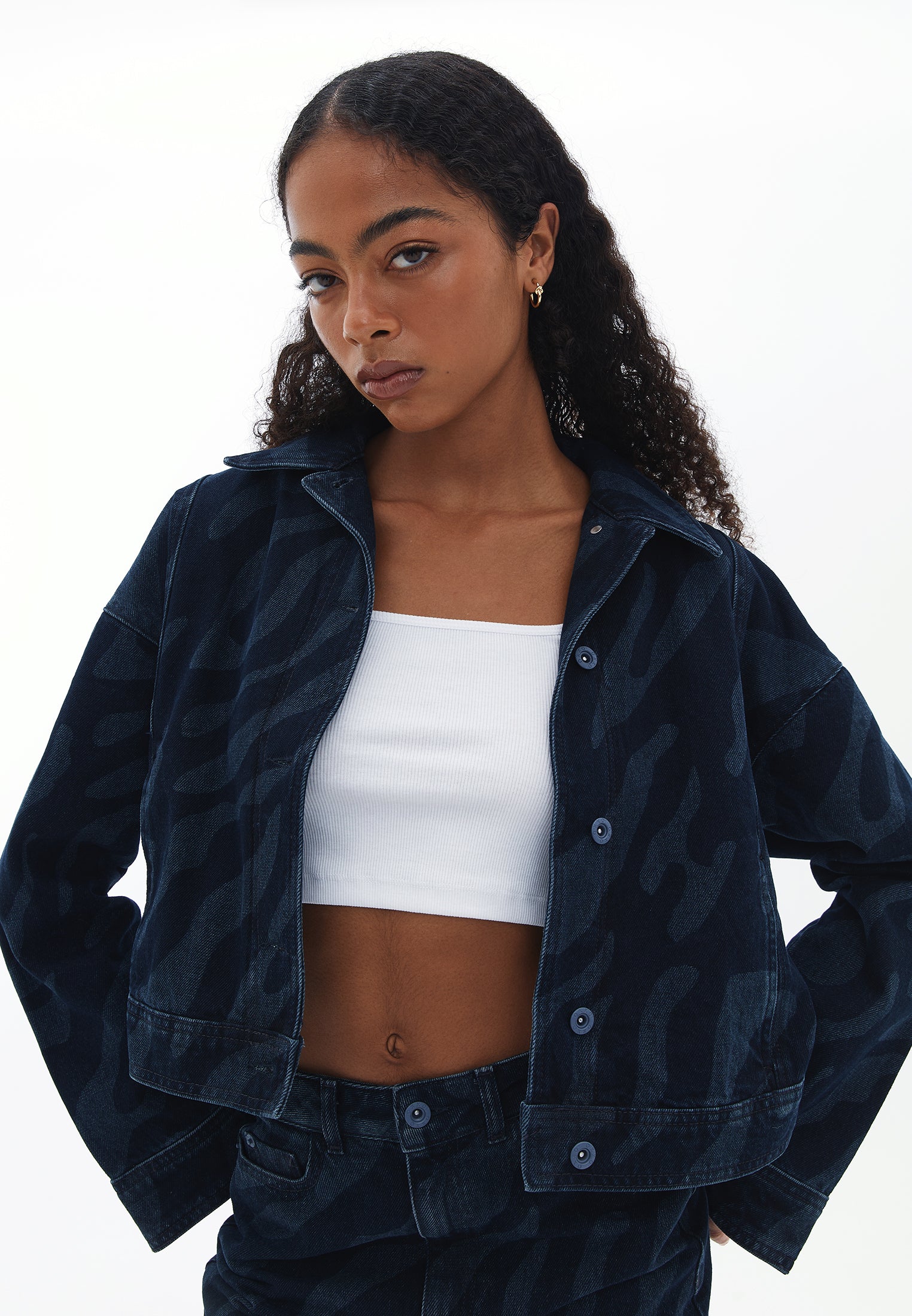 Loose Fit Denim Jacket - BLUE BLACK DENIM