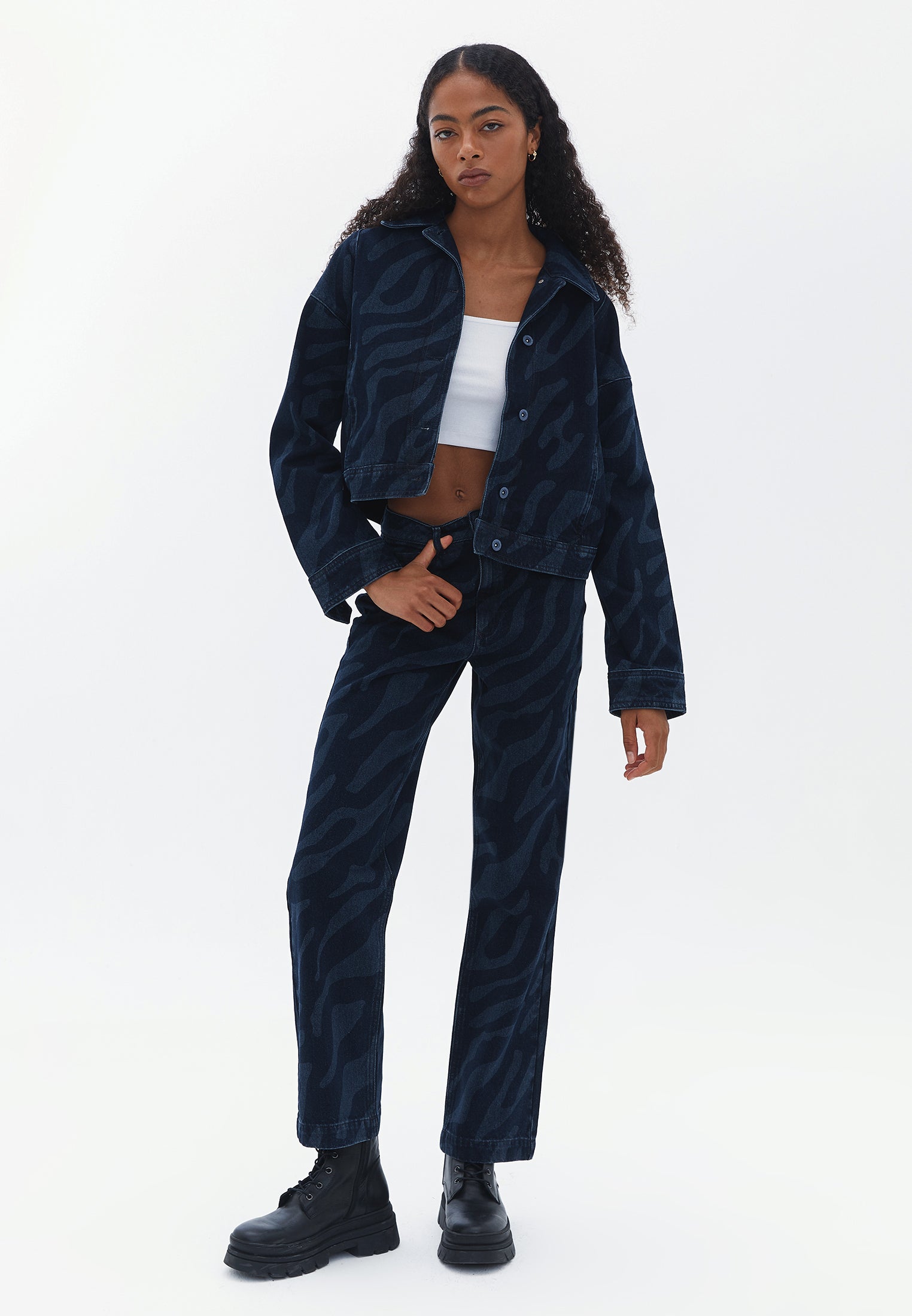 Loose Fit Denim Jacket - BLUE BLACK DENIM