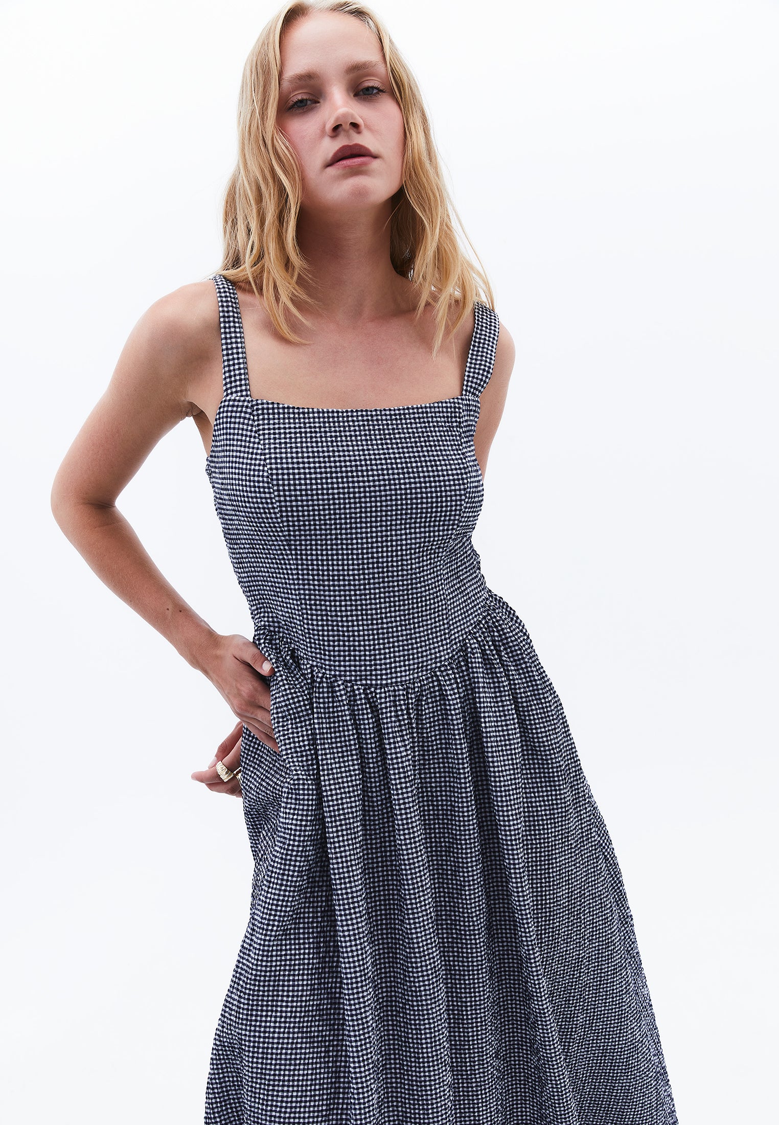 Square Neck Dress - BLUE VICHY COMB
