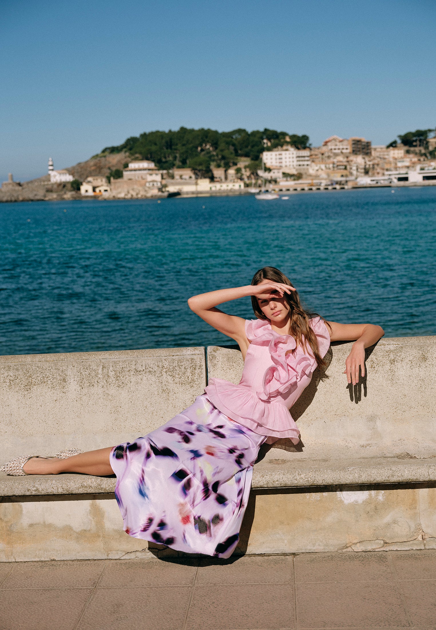 High Waist Long Skirt With Asymmetric Buckle Detail - BLUR COMB