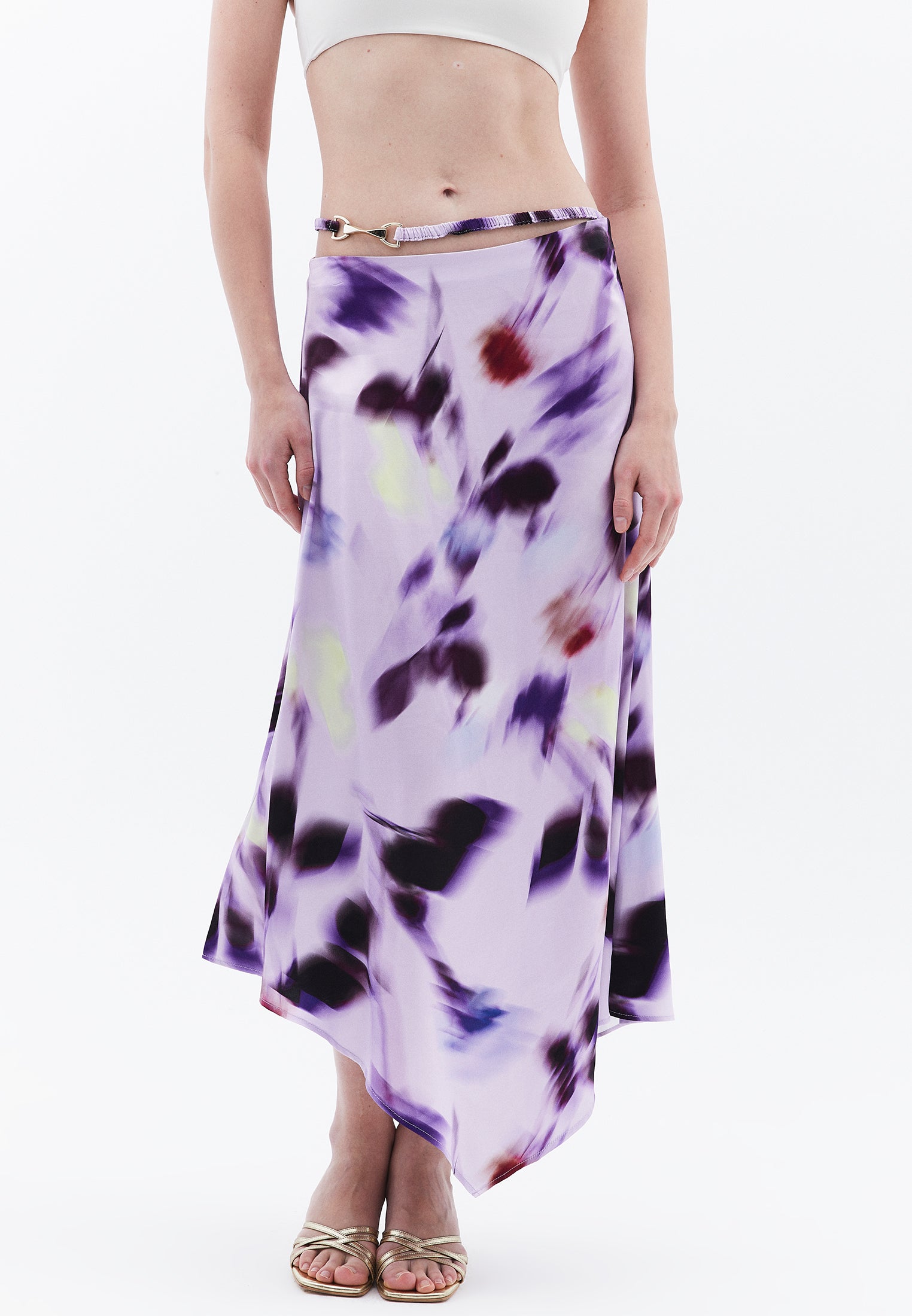 High Waist Long Skirt With Asymmetric Buckle Detail - BLUR COMB