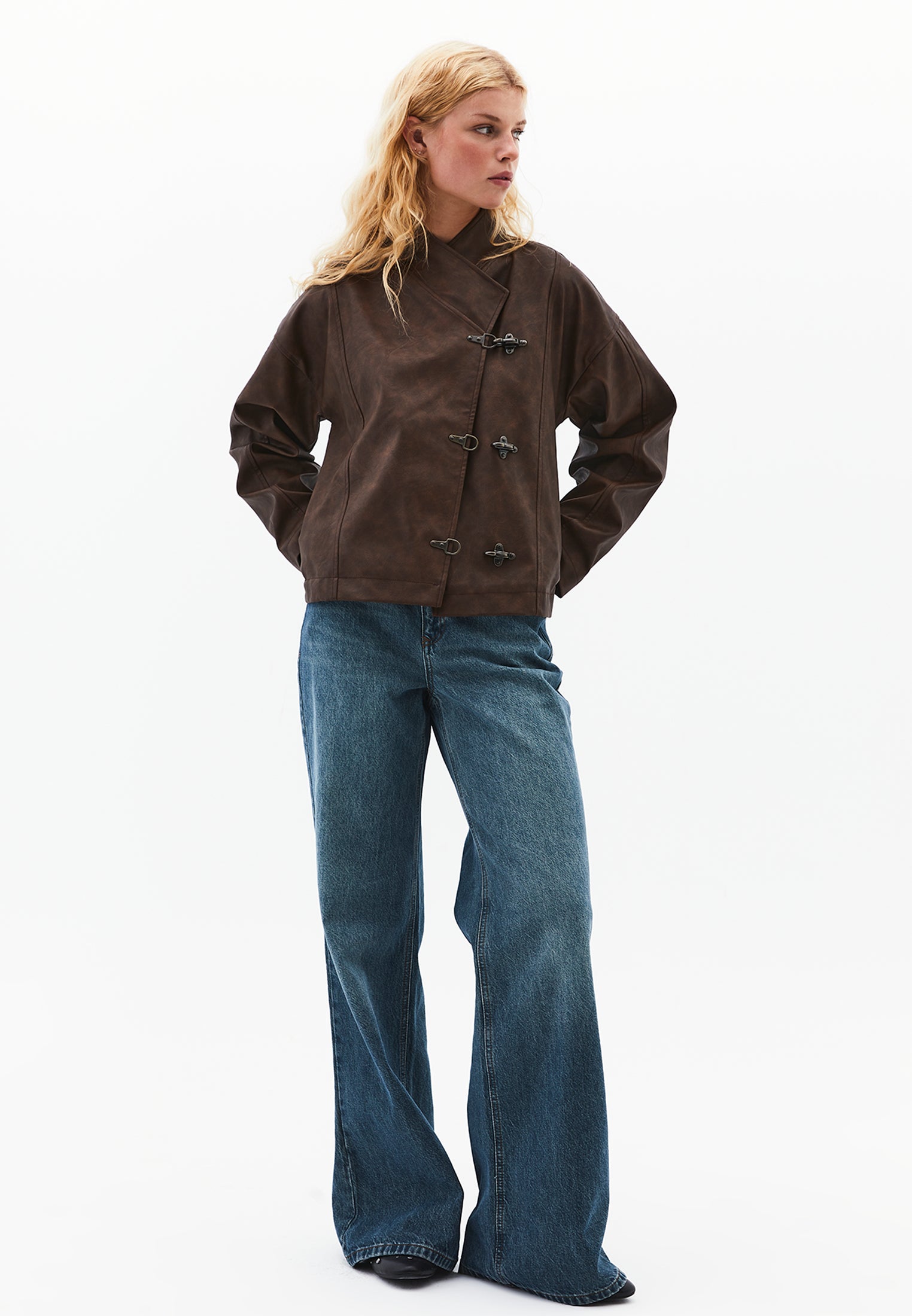 Shawl Collar Leather Jacket - BRUNETTE