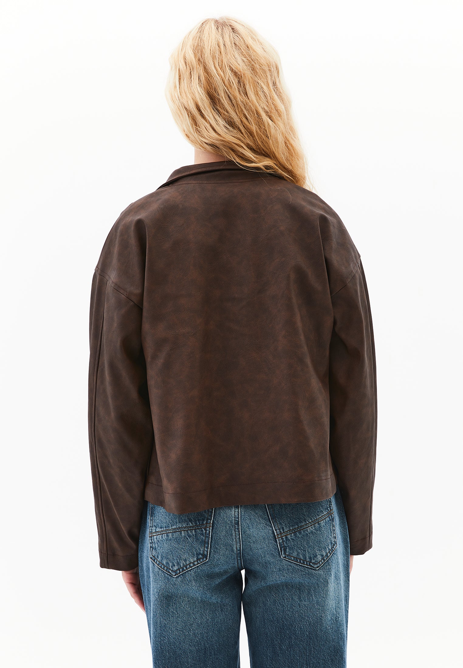 Shawl Collar Leather Jacket - BRUNETTE