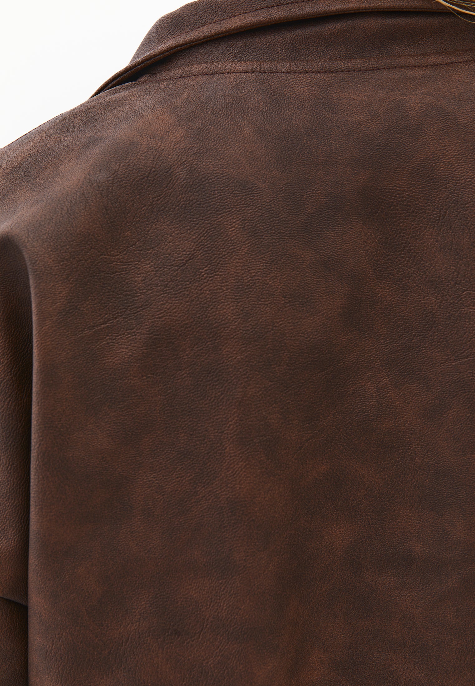 Shawl Collar Leather Jacket - BRUNETTE