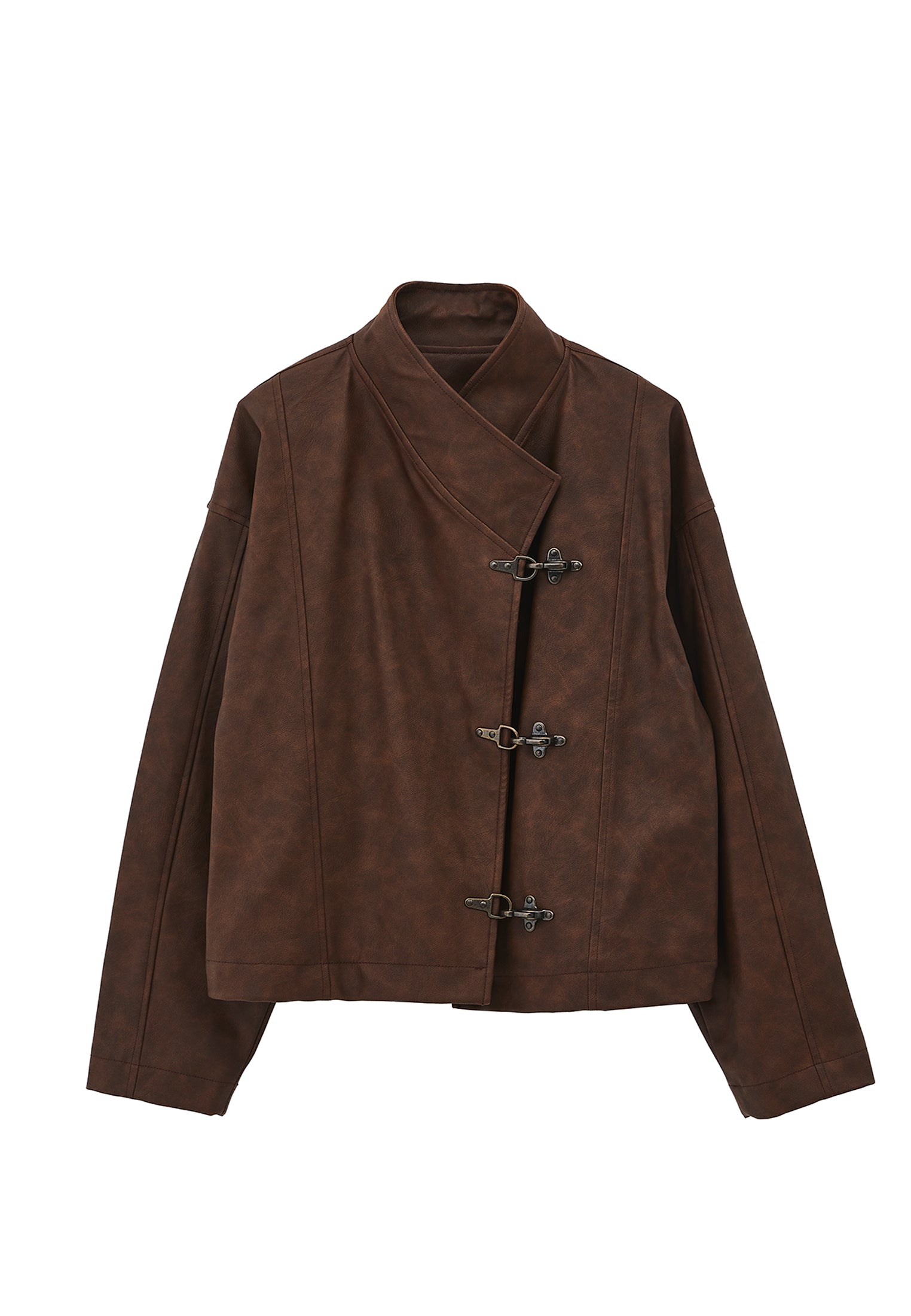 Shawl Collar Leather Jacket - BRUNETTE