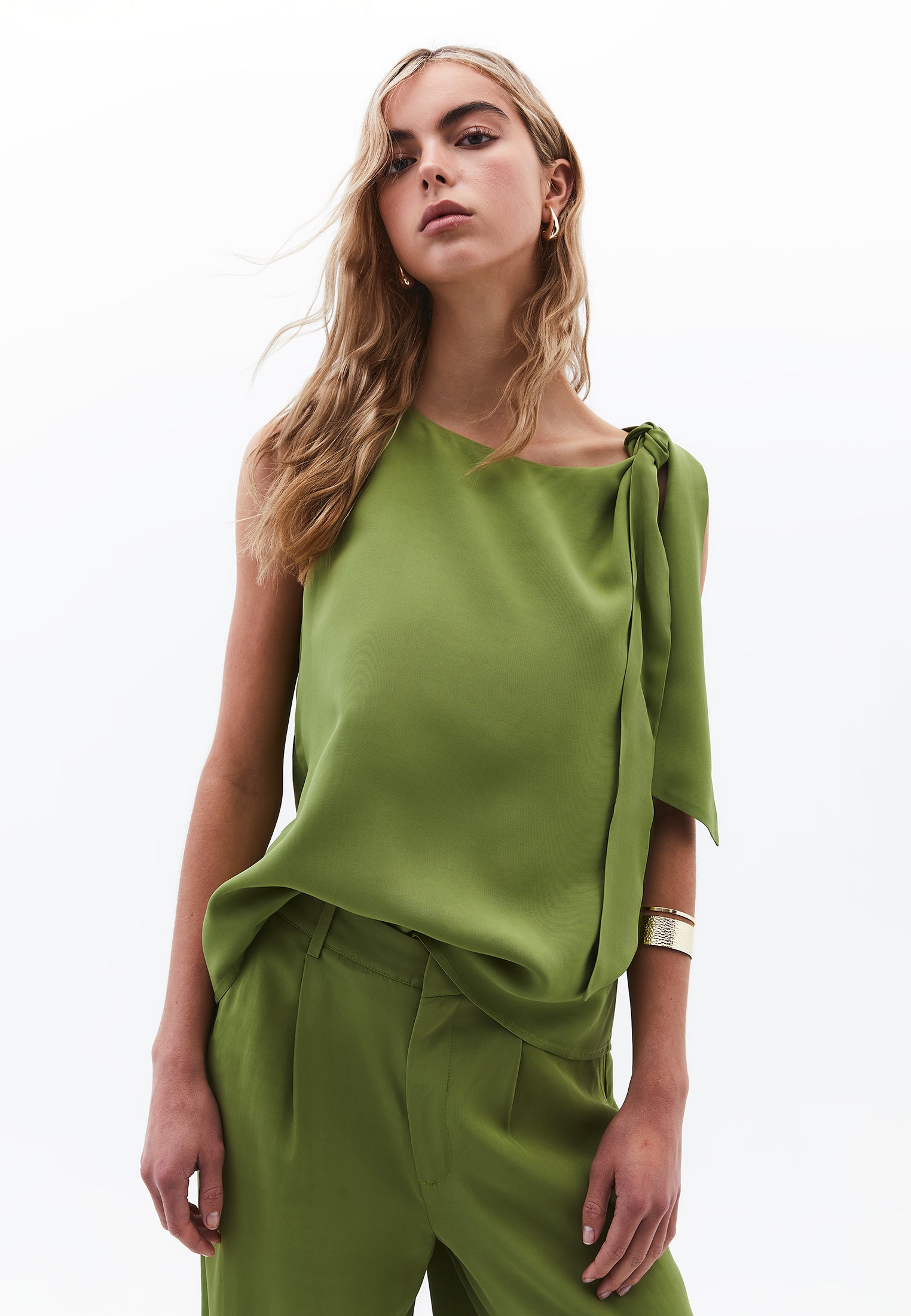 بلوزة بلا أكمام بياقة قارب بلا أكمام - أخضر كاليستي