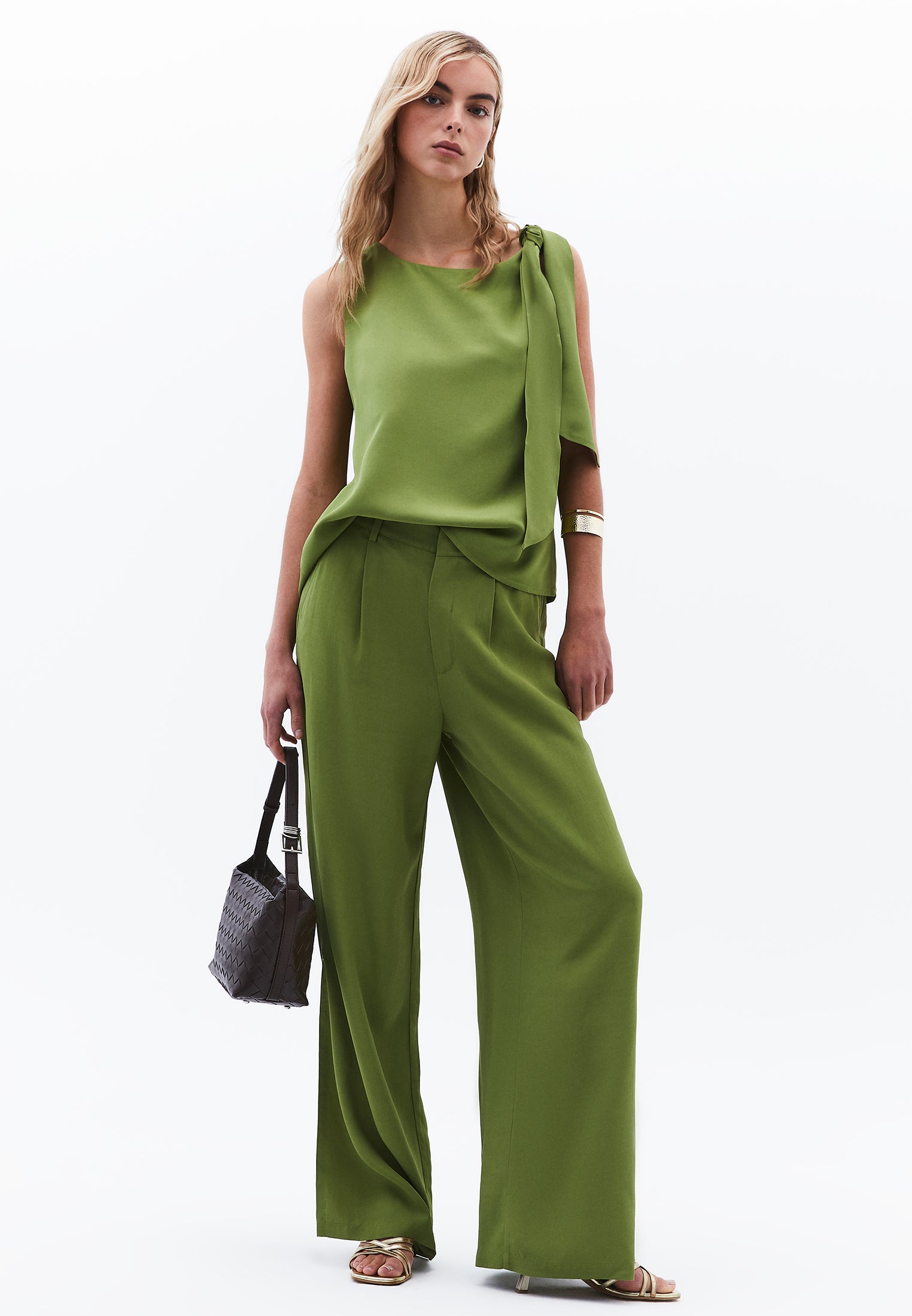 بلوزة بلا أكمام بياقة قارب بلا أكمام - أخضر كاليستي