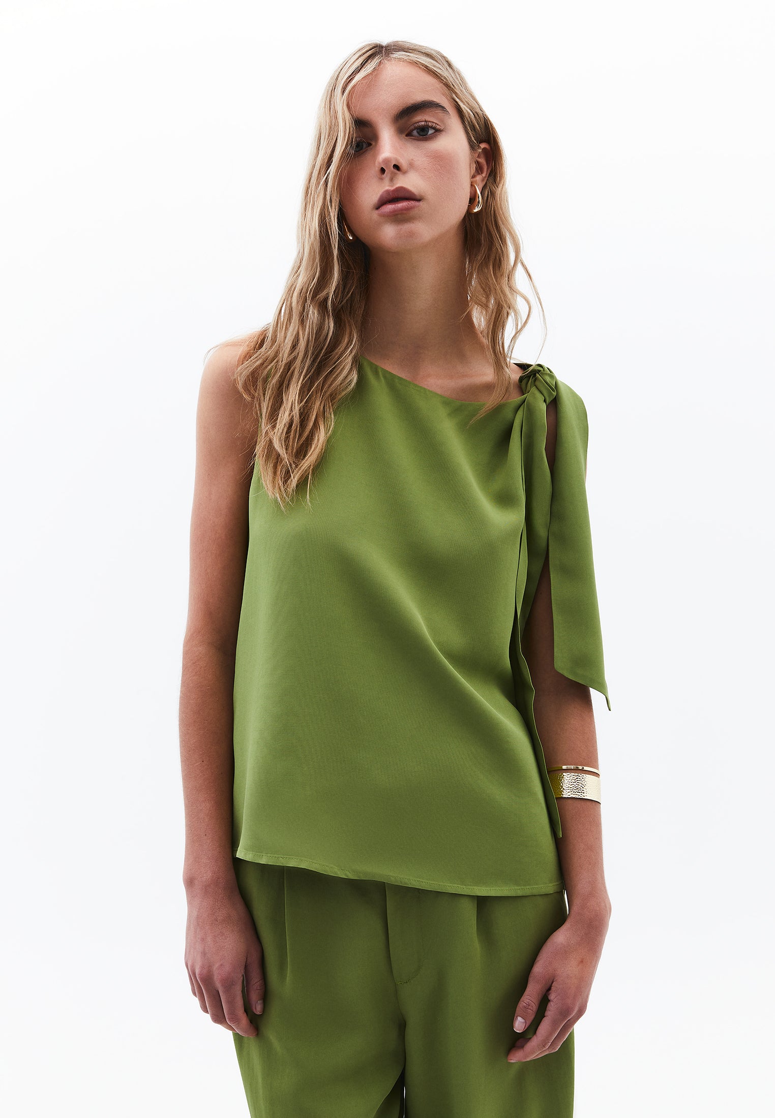 بلوزة بلا أكمام بياقة قارب بلا أكمام - أخضر كاليستي