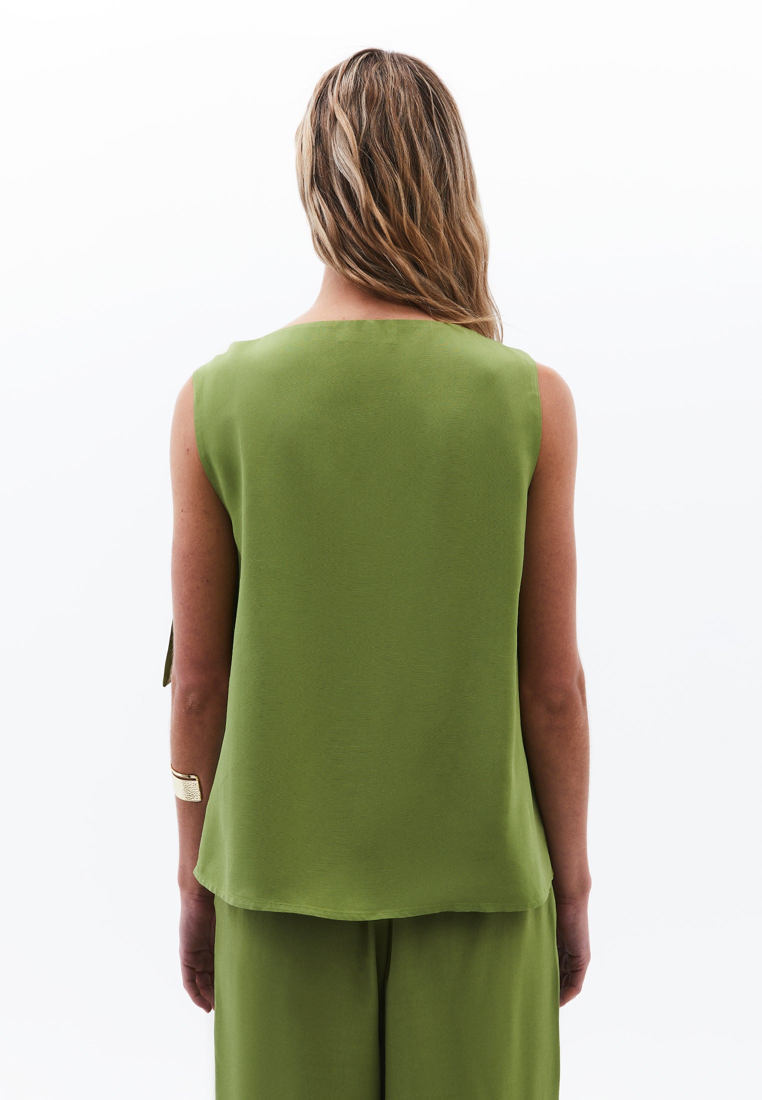 بلوزة بلا أكمام بياقة قارب بلا أكمام - أخضر كاليستي