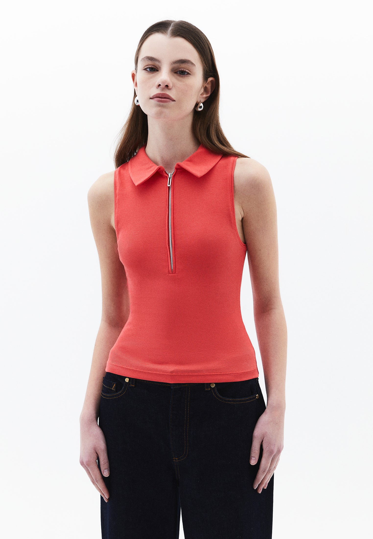 Polo Neck Tank Top - CAYENNE