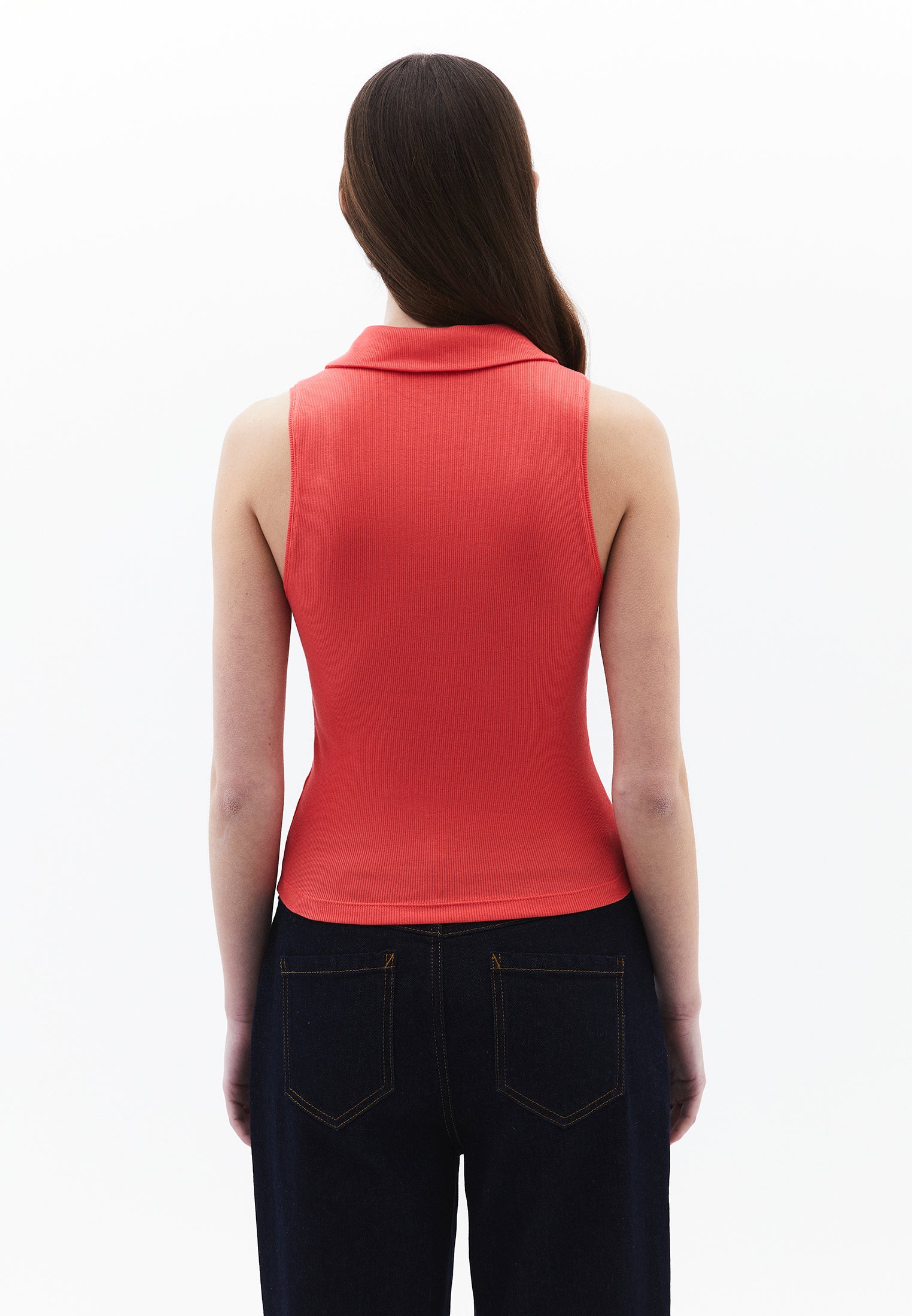 Polo Neck Tank Top - CAYENNE