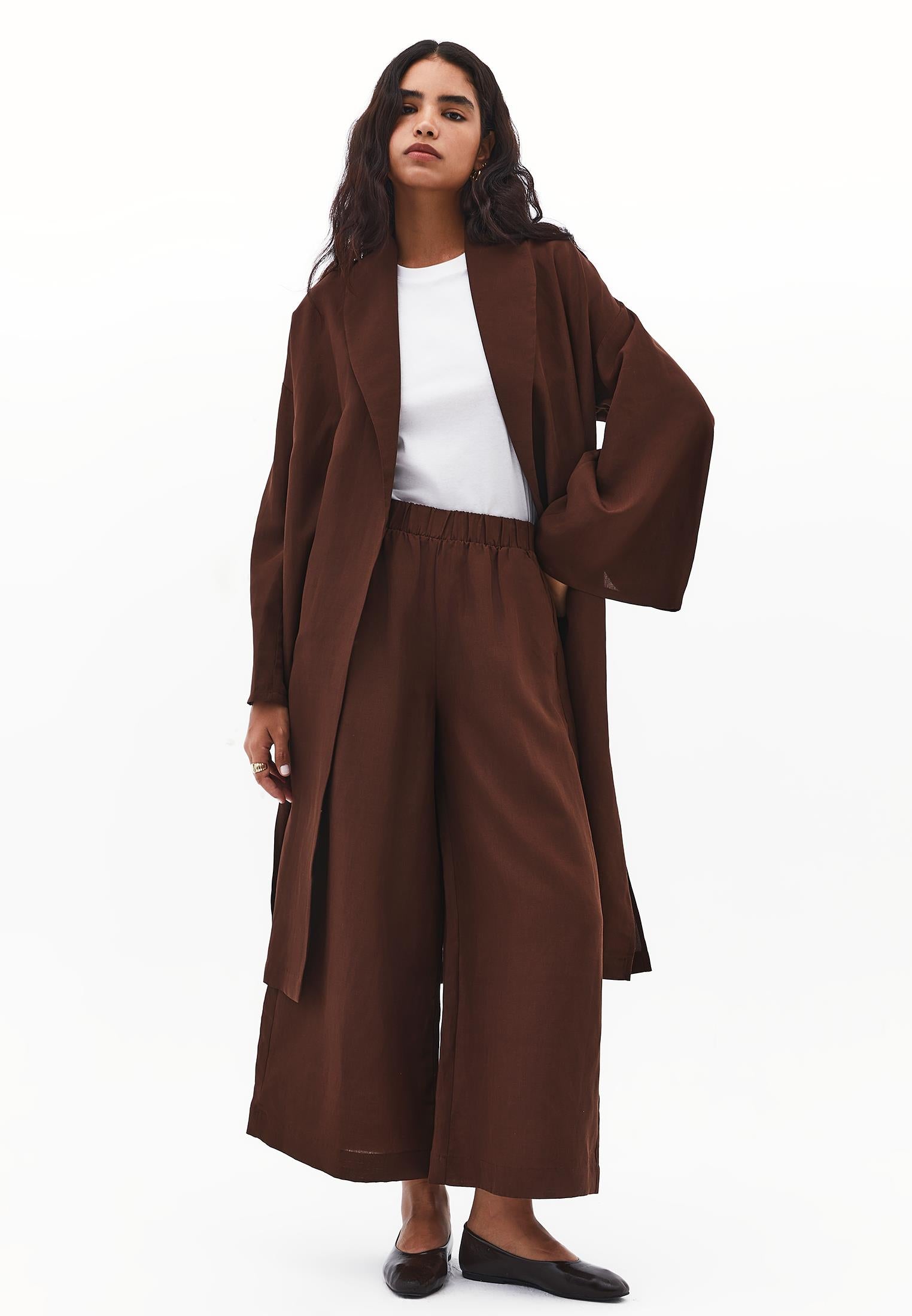 High Waist Wide Leg Pants - CHICORY COFFEE