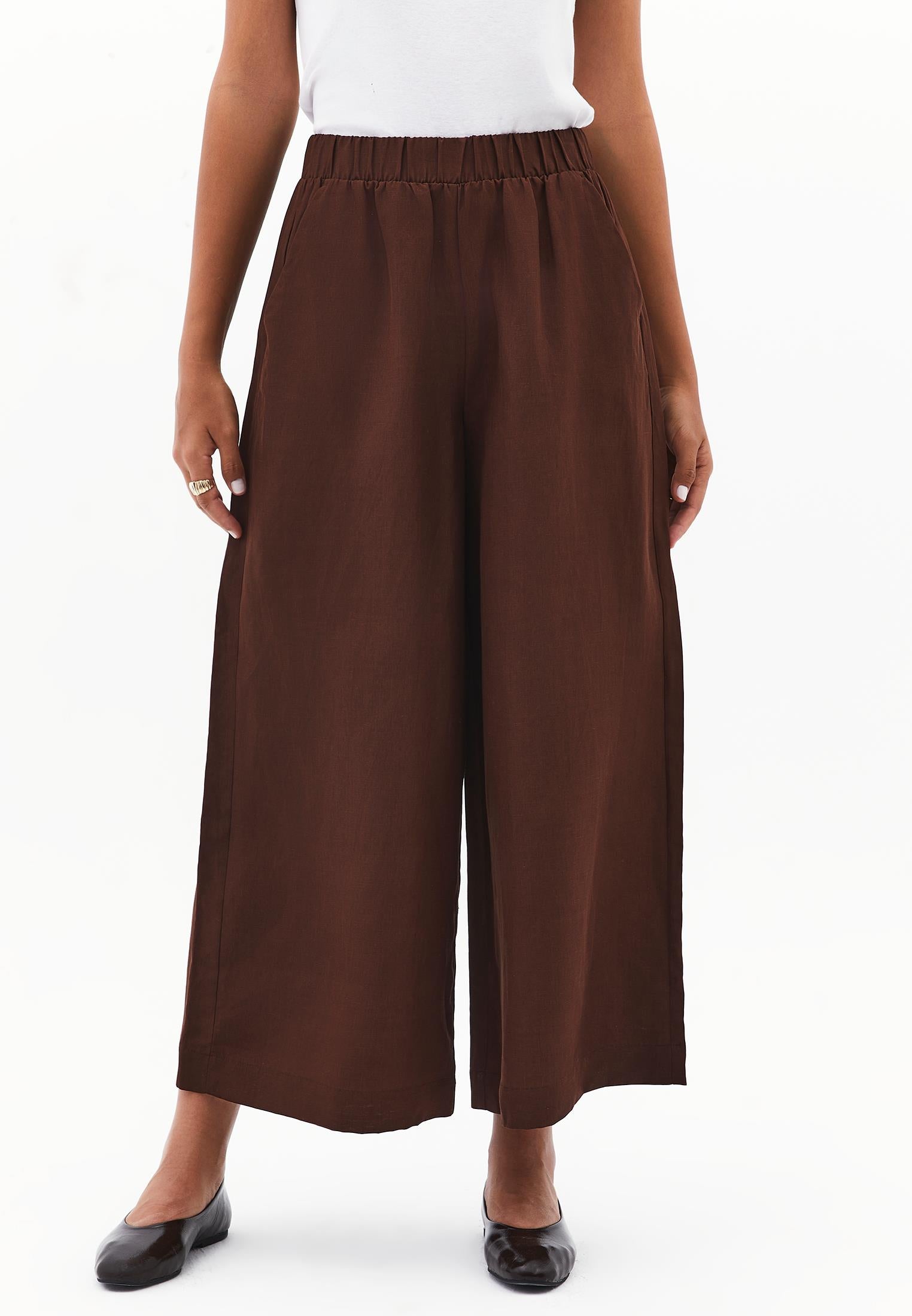 High Waist Wide Leg Pants - CHICORY COFFEE