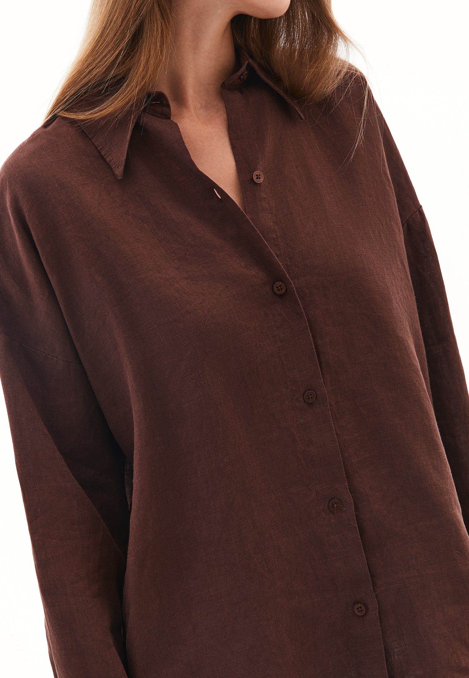Linen Shirt With Large Fit And Buttons - CHICORY COFFEE