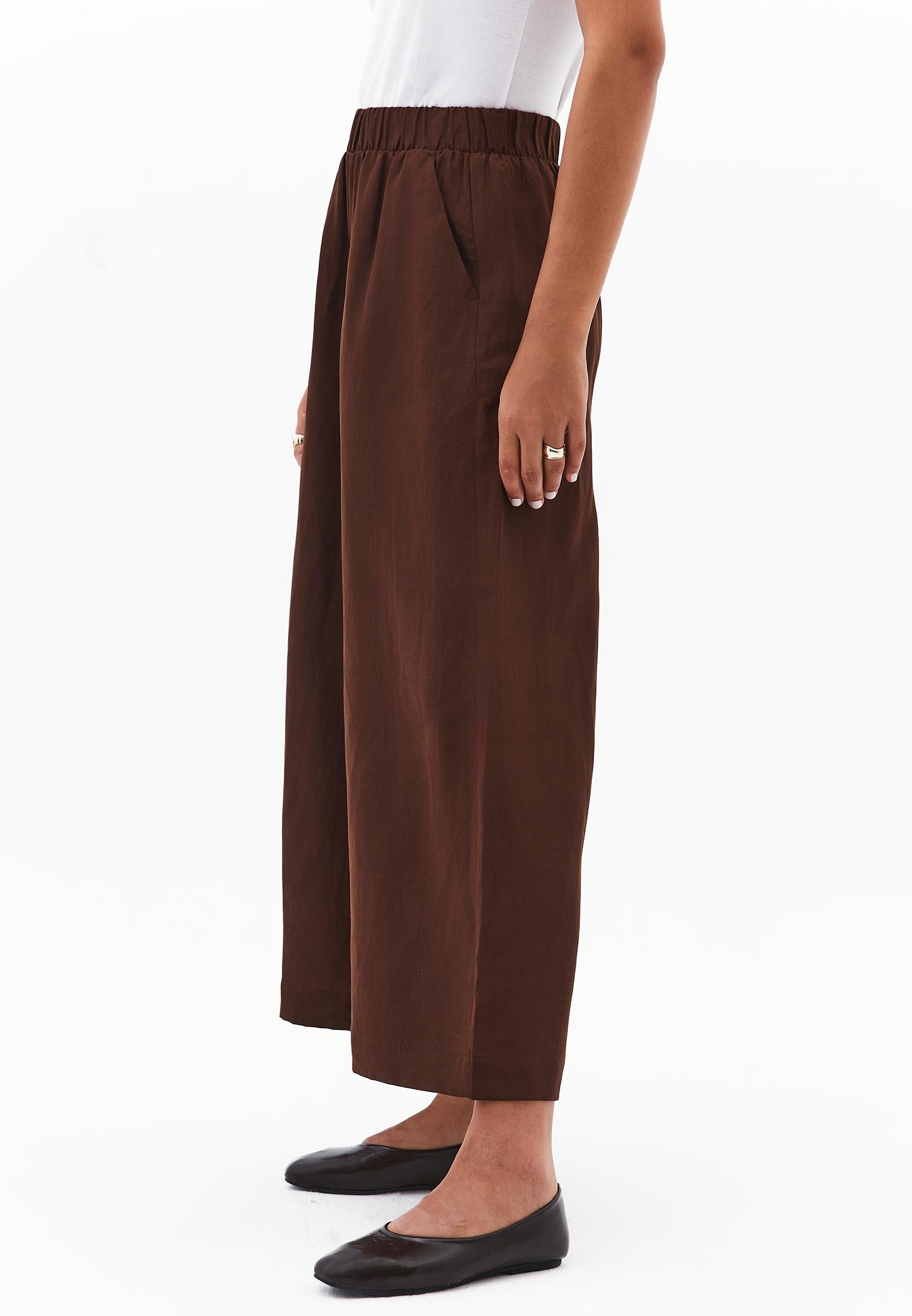 High Waist Wide Leg Pants - CHICORY COFFEE