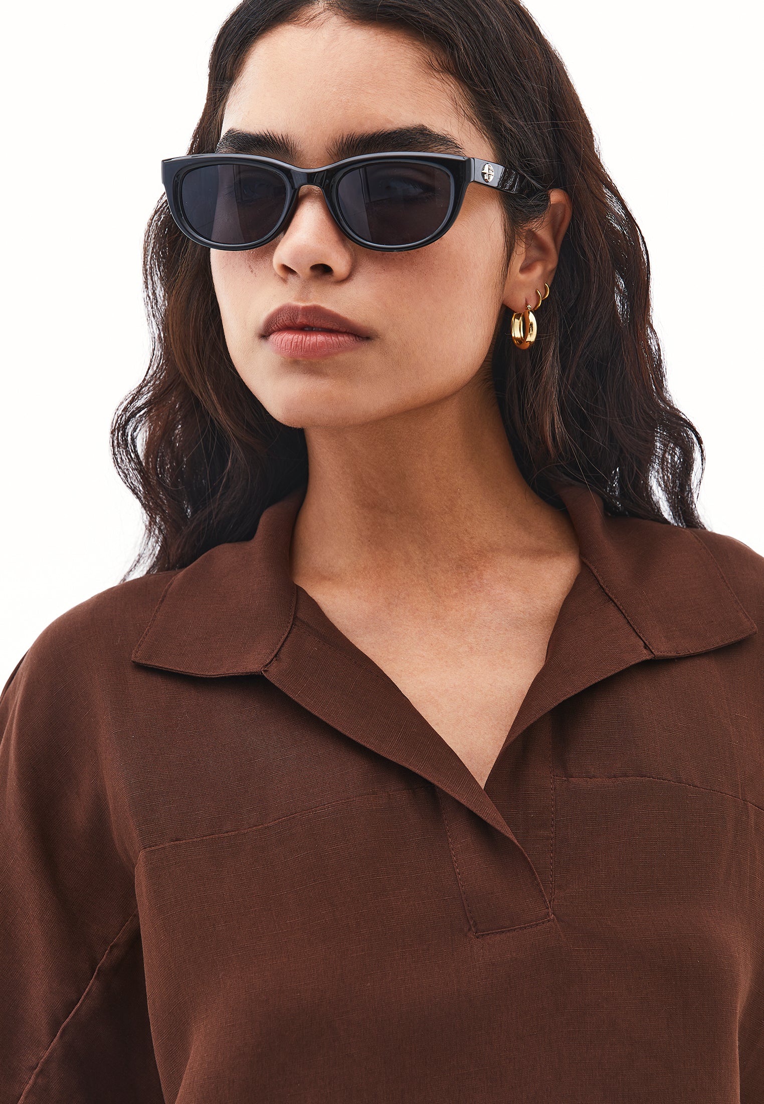 Polo Collar Oversize Blouse - CHICORY COFFEE