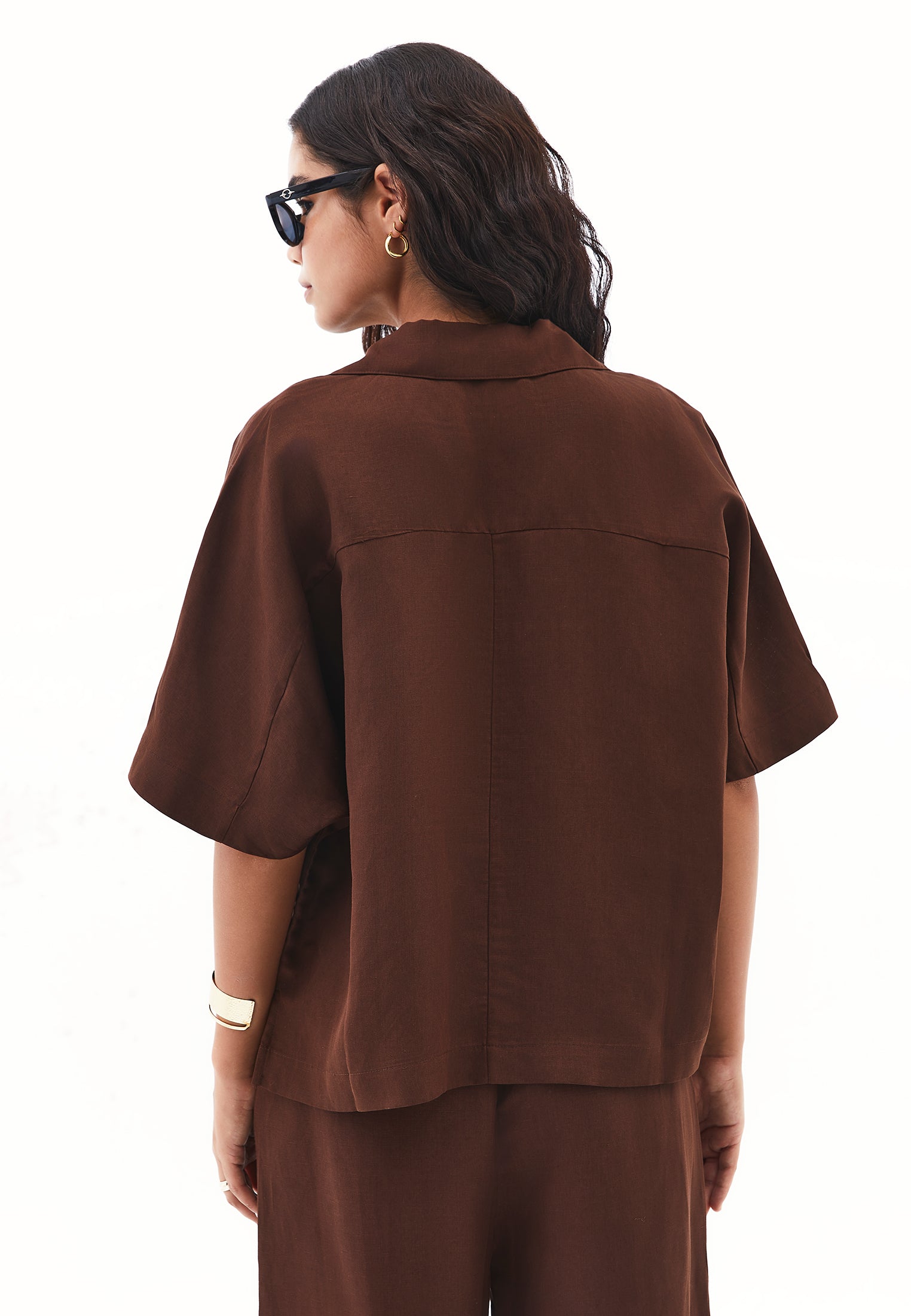 Polo Collar Oversize Blouse - CHICORY COFFEE