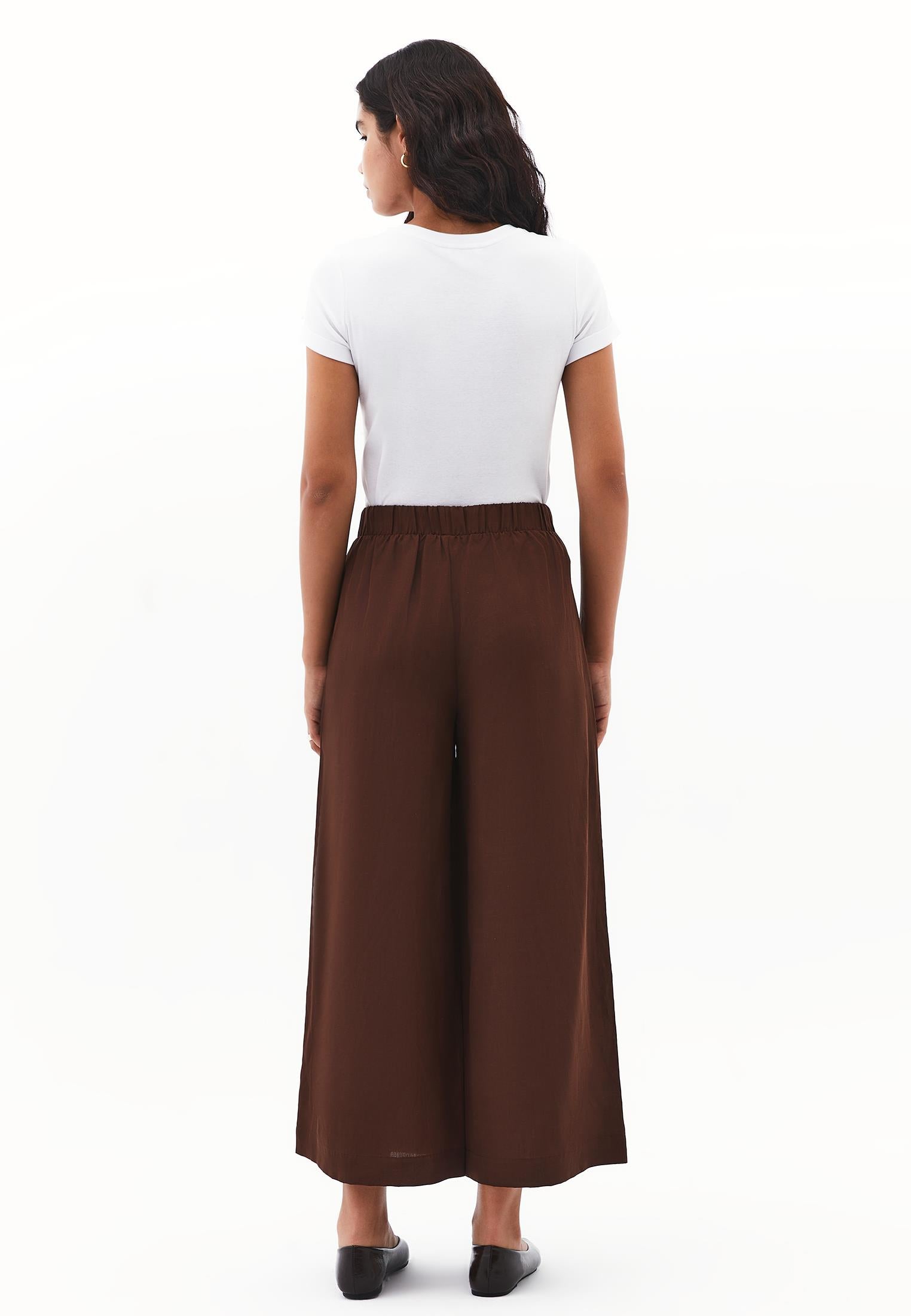 High Waist Wide Leg Pants - CHICORY COFFEE