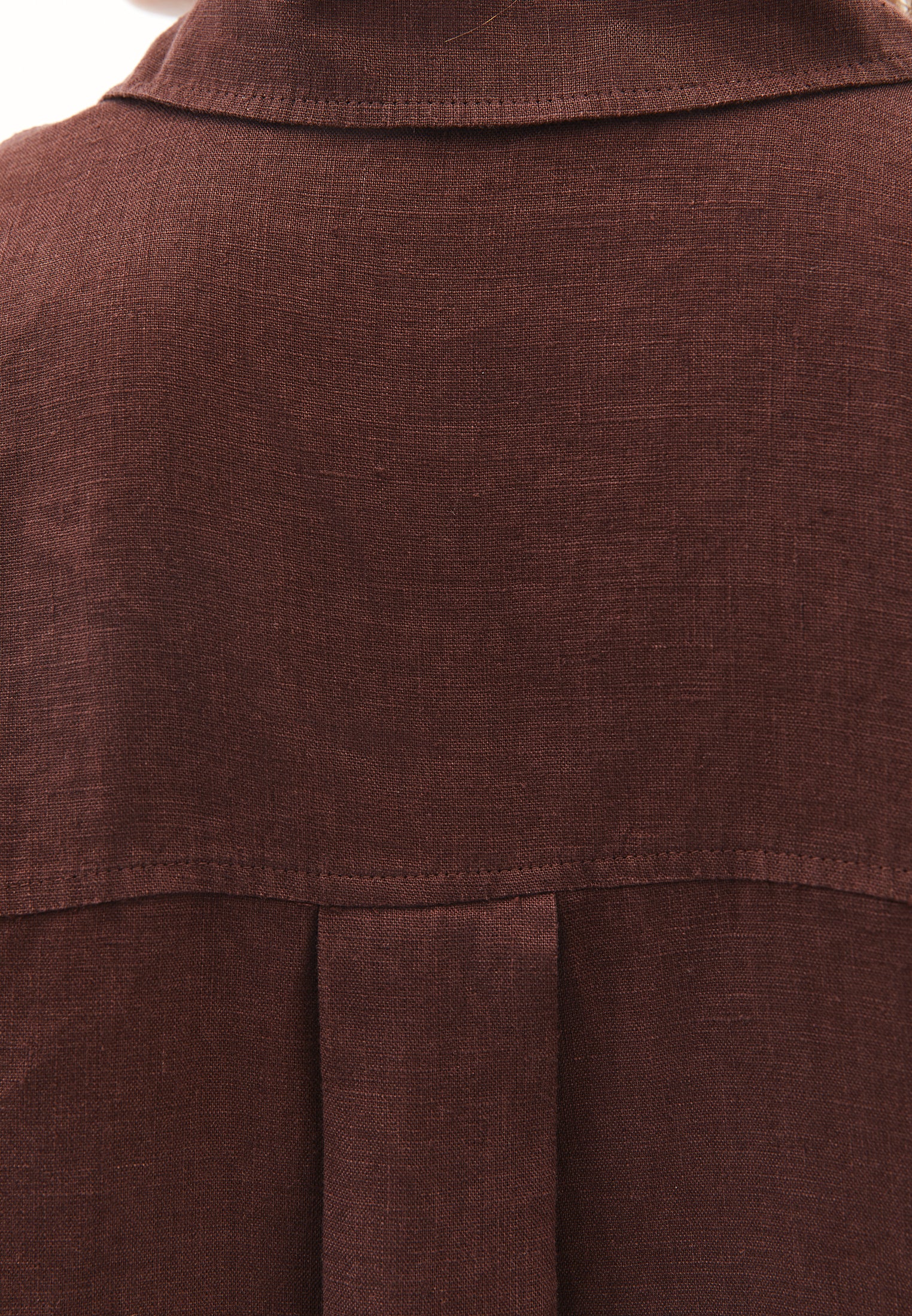 Linen Shirt With Large Fit And Buttons - CHICORY COFFEE