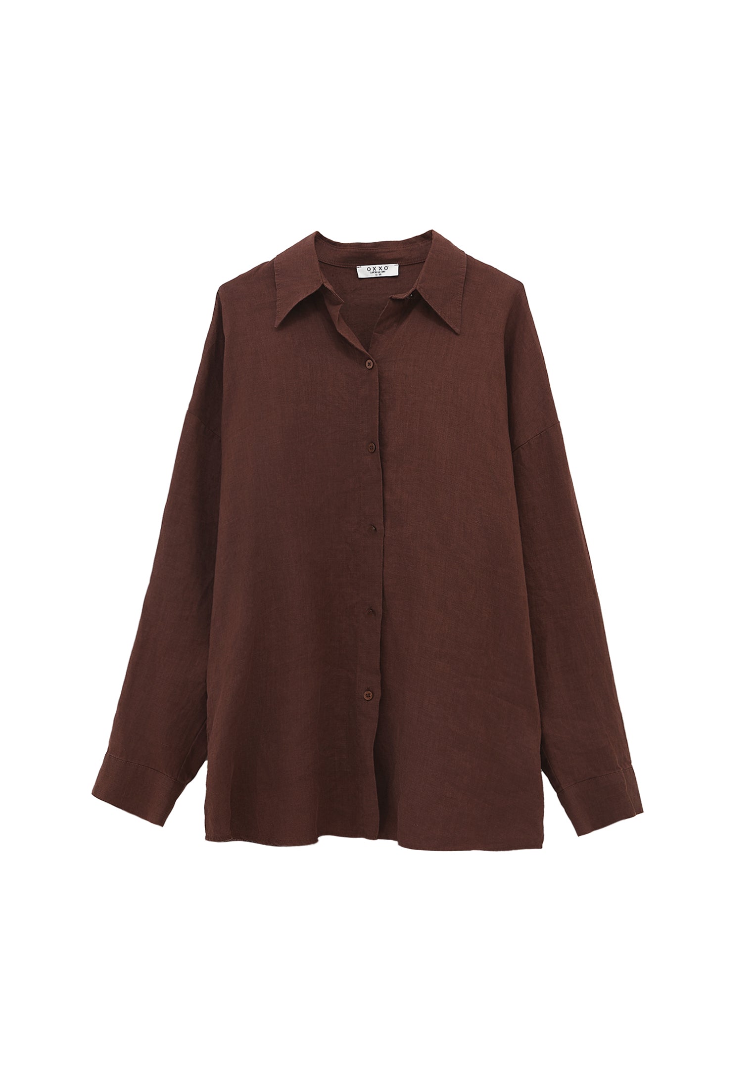Linen Shirt With Large Fit And Buttons - CHICORY COFFEE