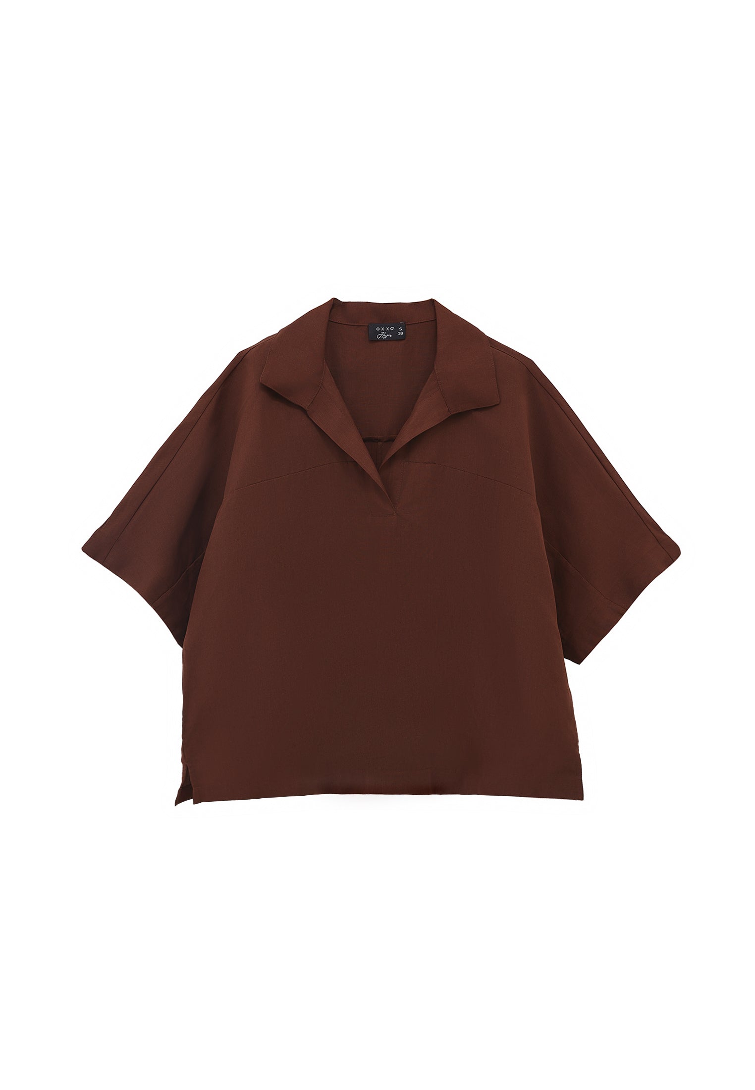 Polo Collar Oversize Blouse - CHICORY COFFEE