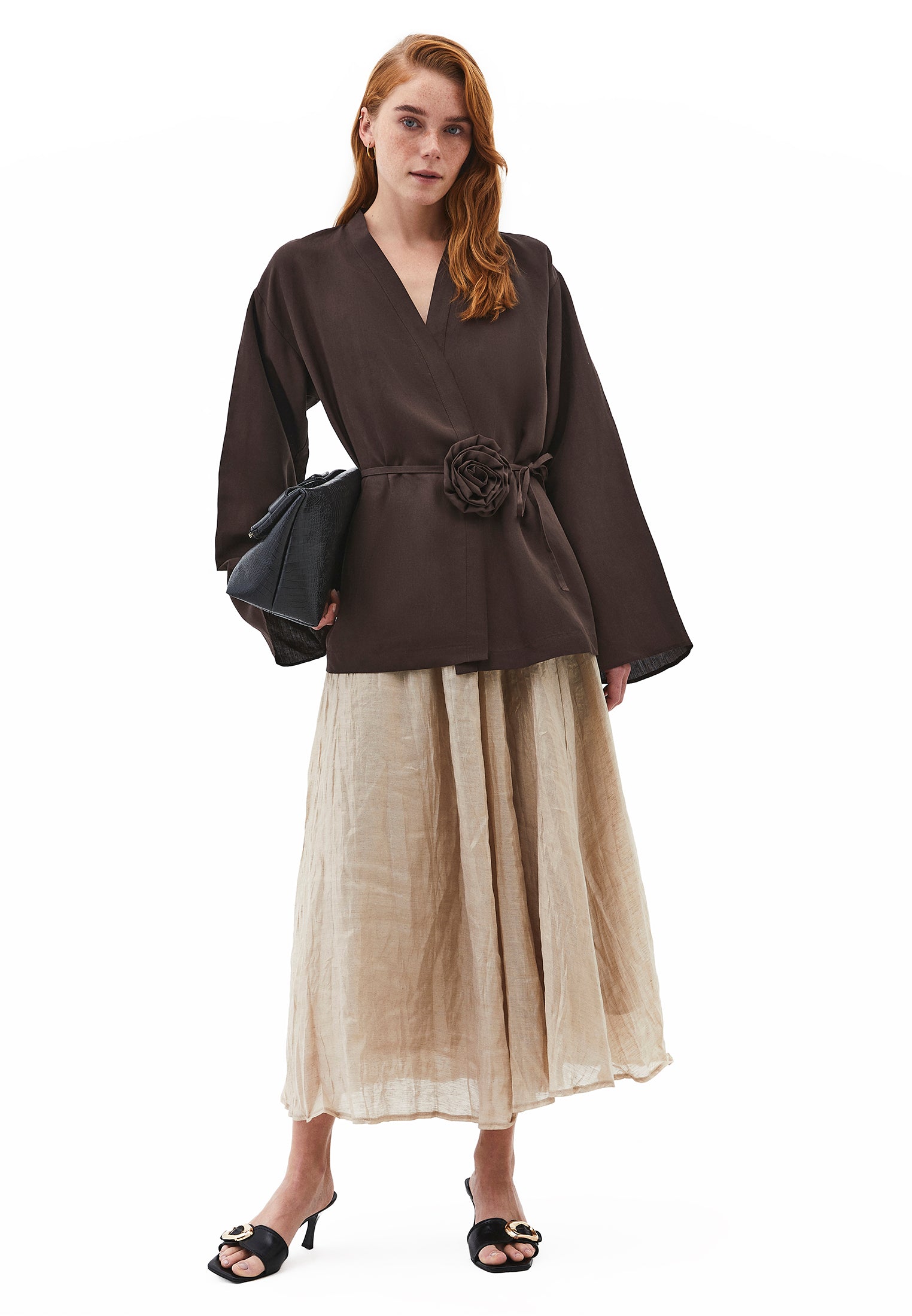 Oversized belted jacket - CHOCOLATE BROWN