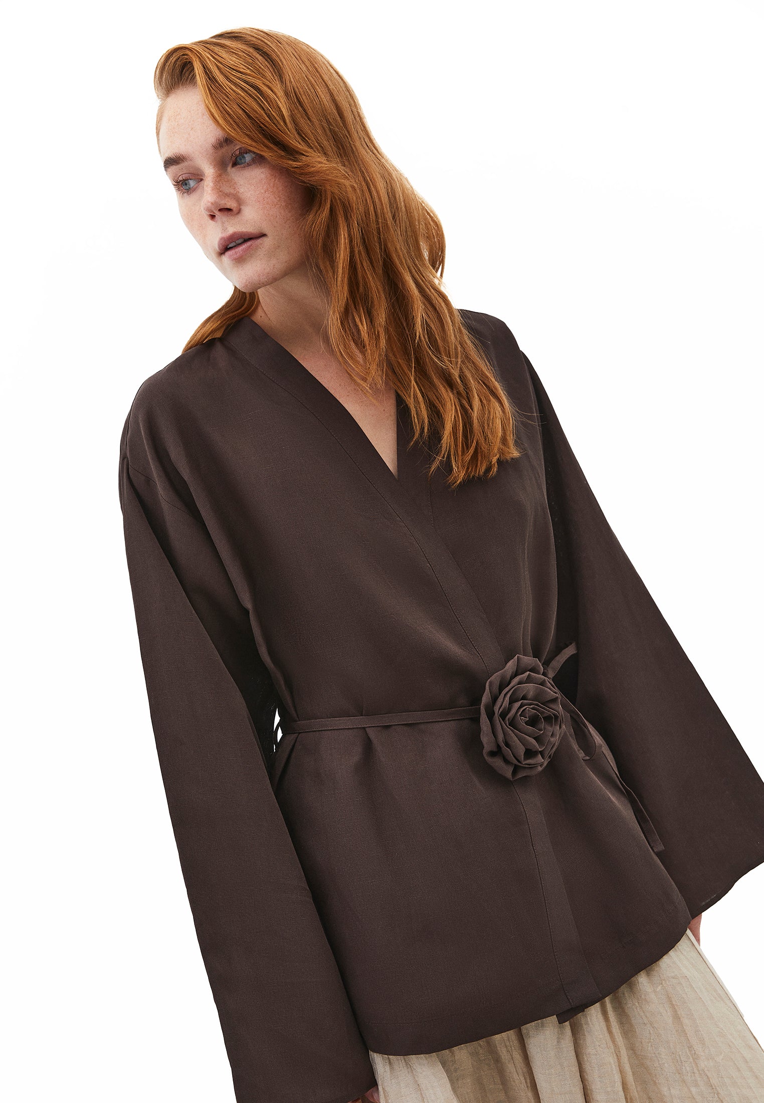 Oversized belted jacket - CHOCOLATE BROWN