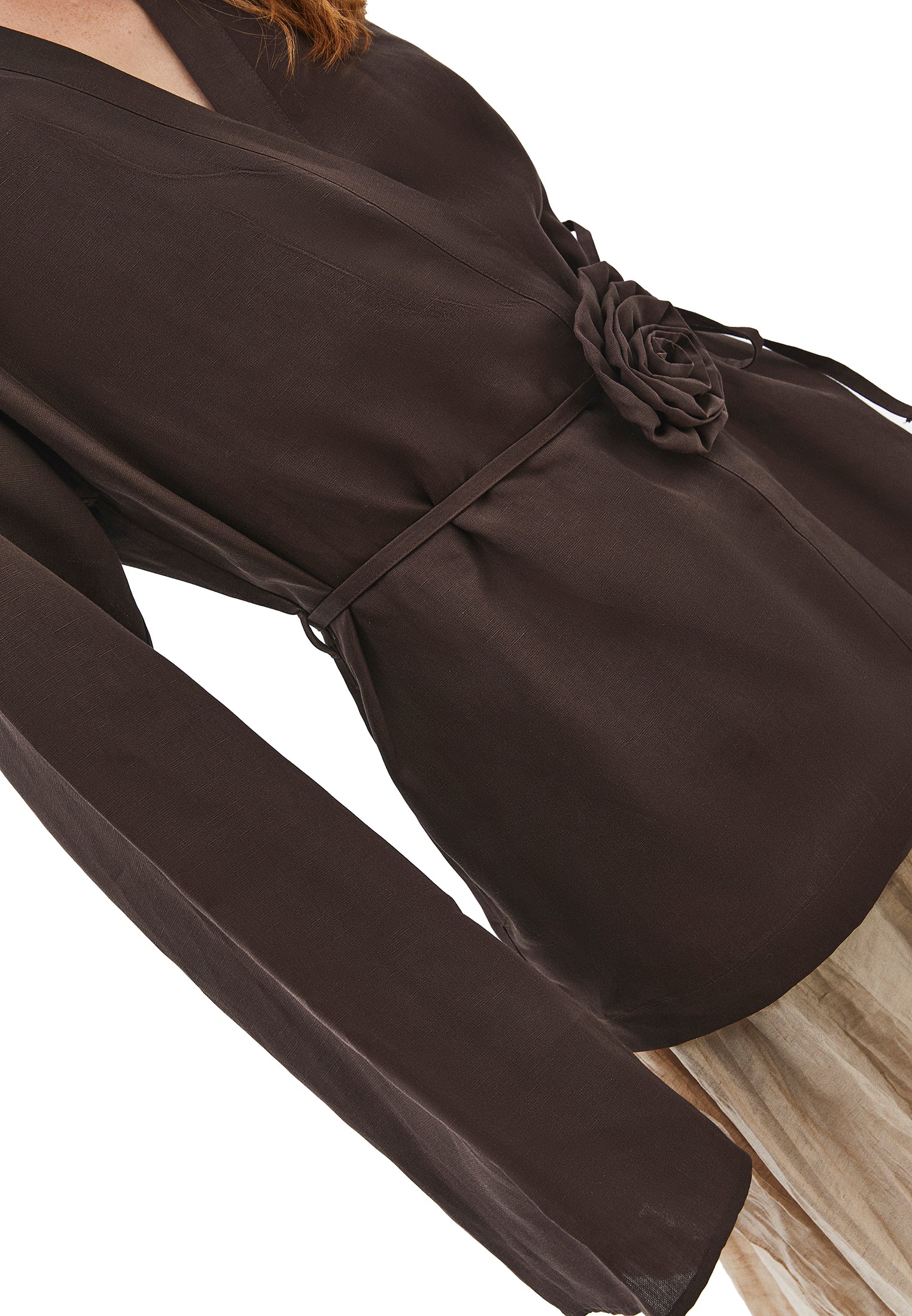 Oversized belted jacket - CHOCOLATE BROWN