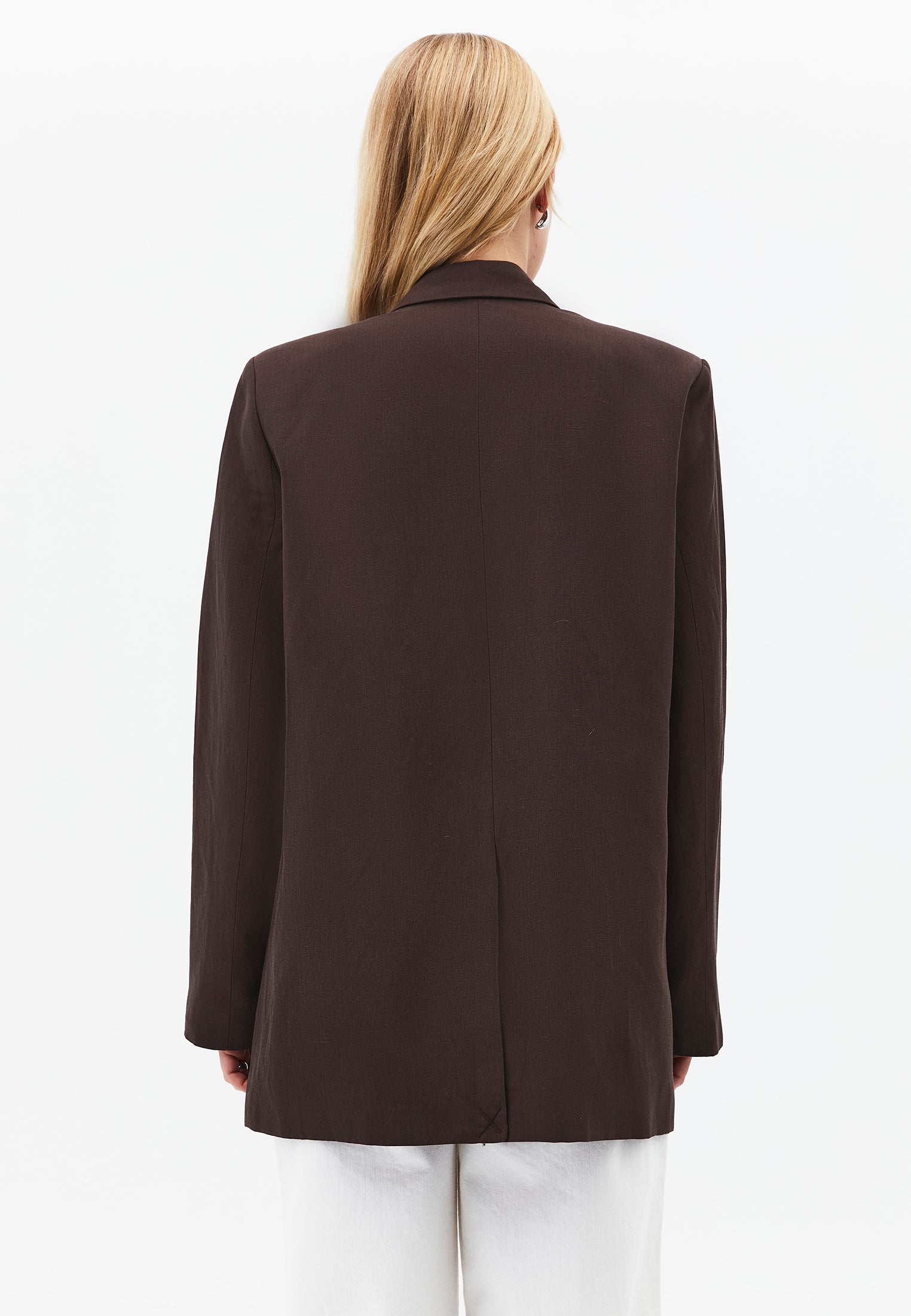 Boyfriend Fit Tunic Blazer Jacket - CHOCOLATE BROWN