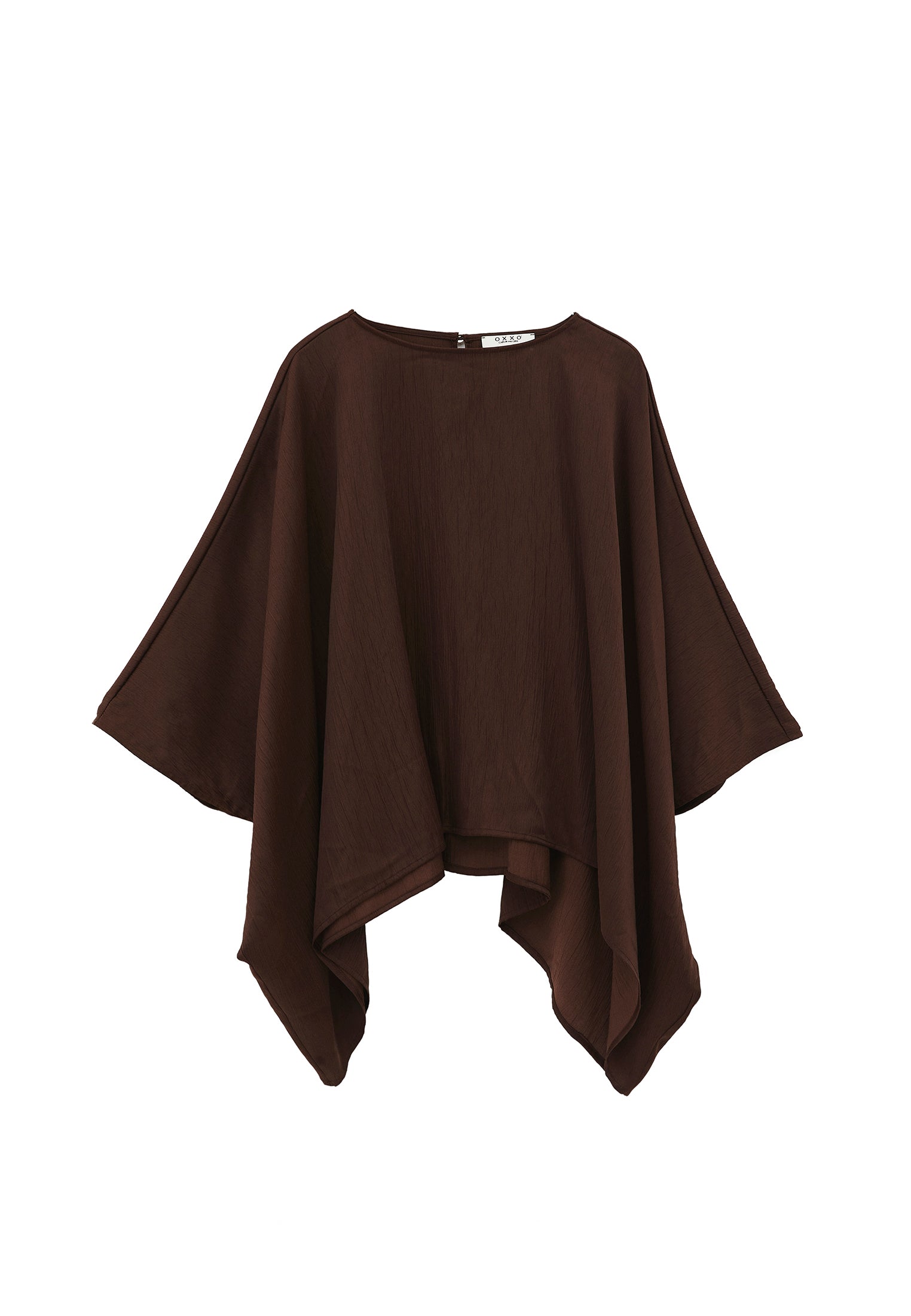 Boat Neck Long Sleeve Batwing And Tied Blouse - CHOCOLATE BROWN