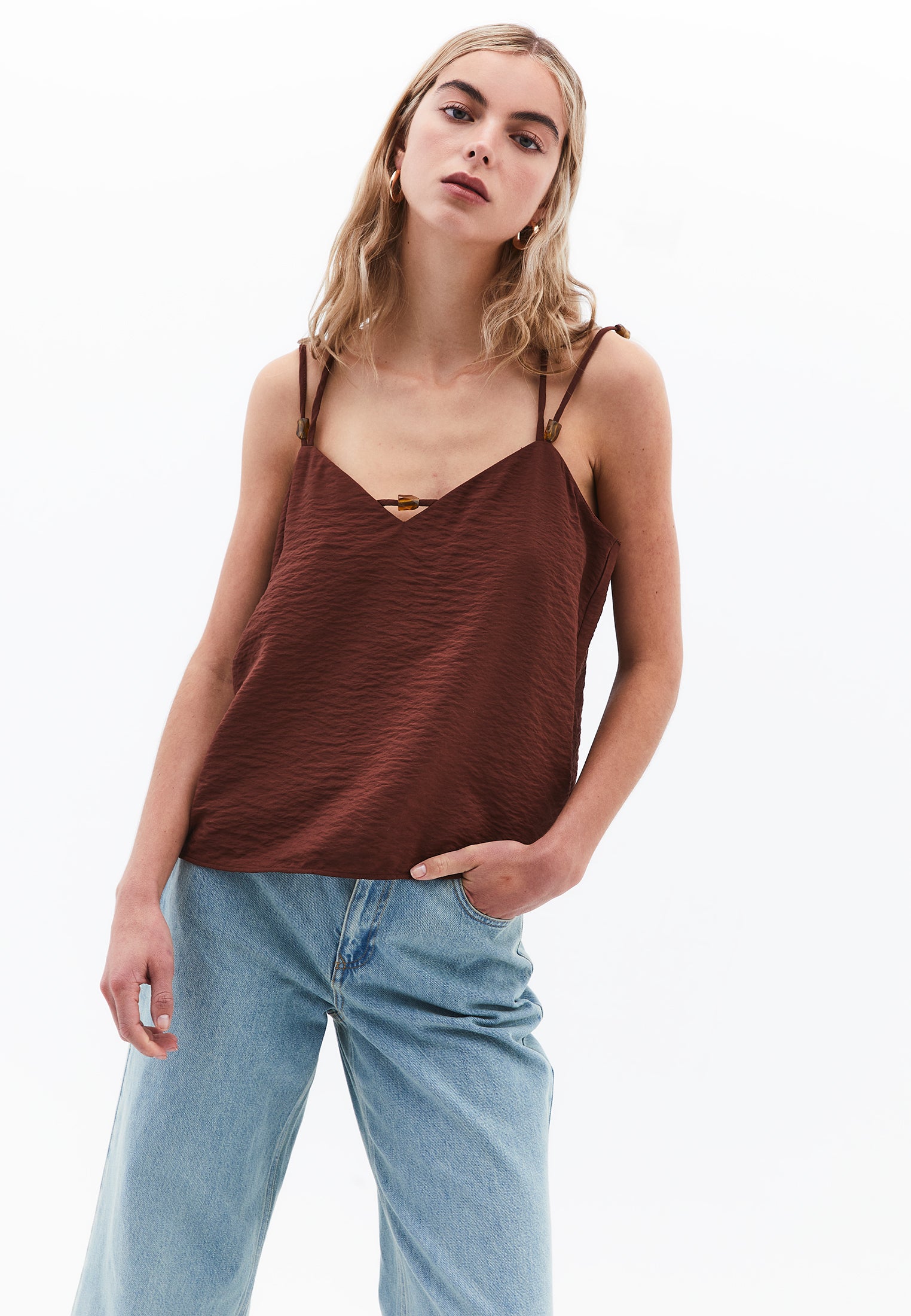 V-Neck Blouse - CHOCOLATE FONDANT