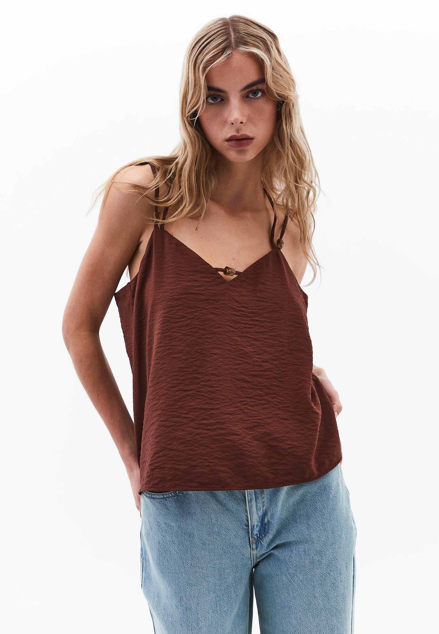 V-Neck Blouse - CHOCOLATE FONDANT