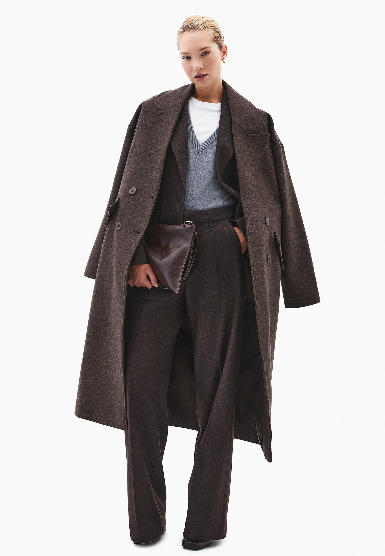 Pleated Wide Leg Trousers - CHOCOLATE TORTE