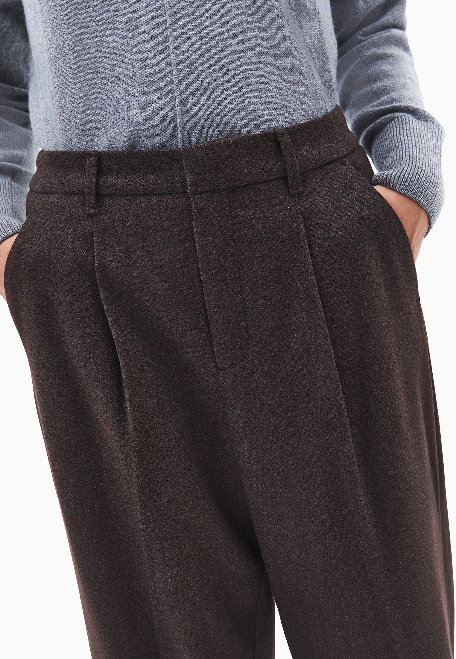 Pleated Wide Leg Trousers - CHOCOLATE TORTE