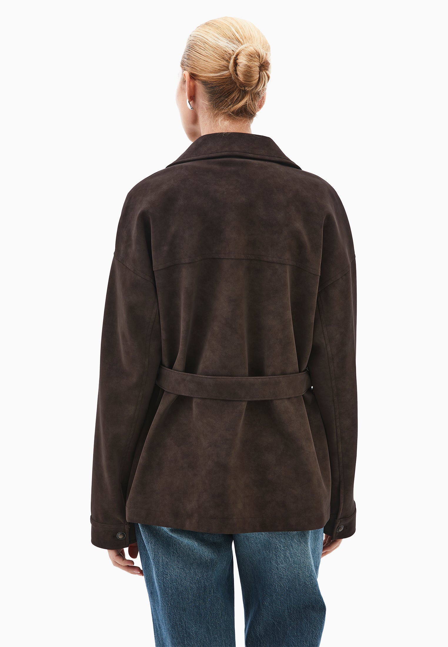 Suede Shirt Collar Jacket - CHOCOLATE TORTE