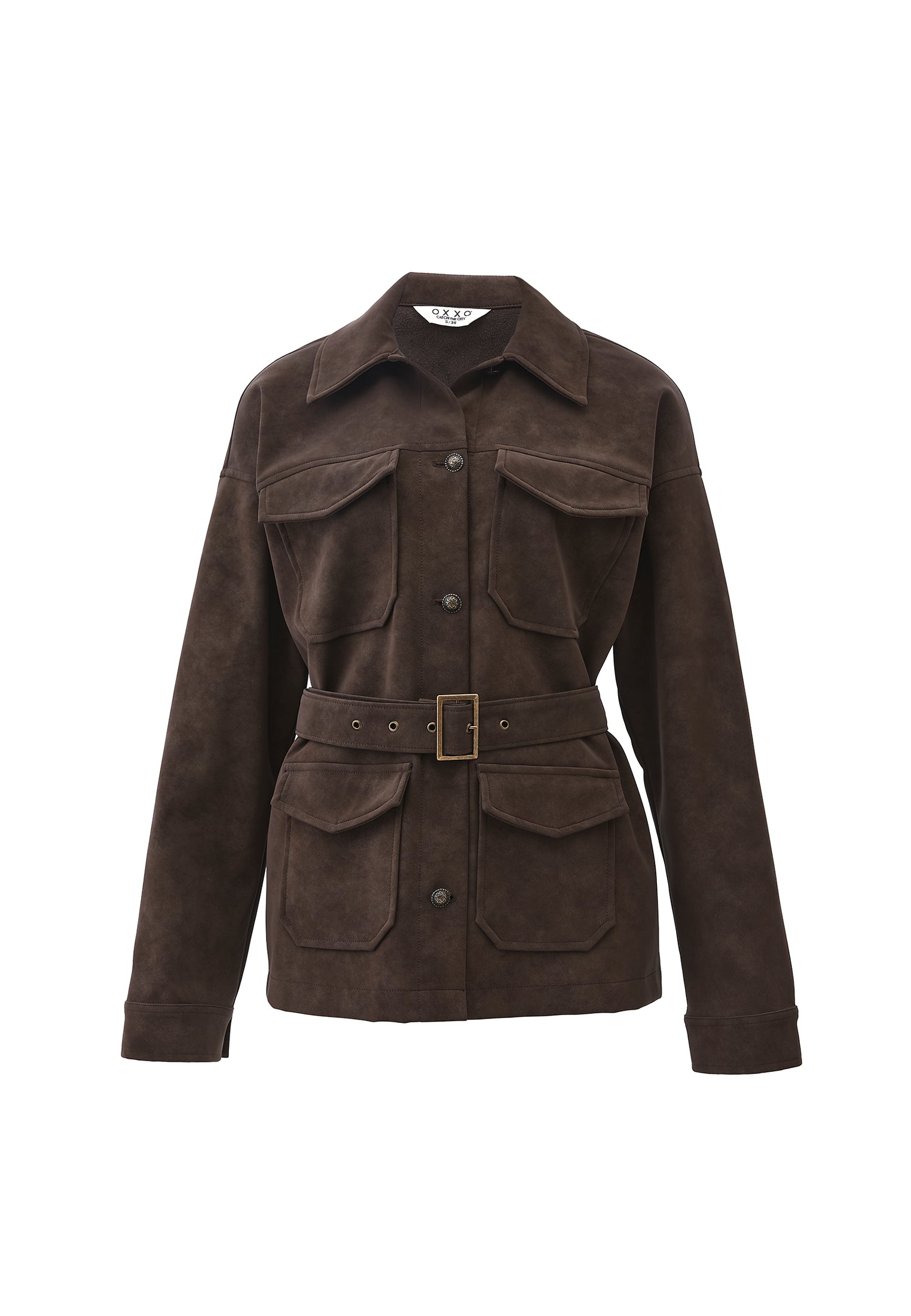 Suede Shirt Collar Jacket - CHOCOLATE TORTE