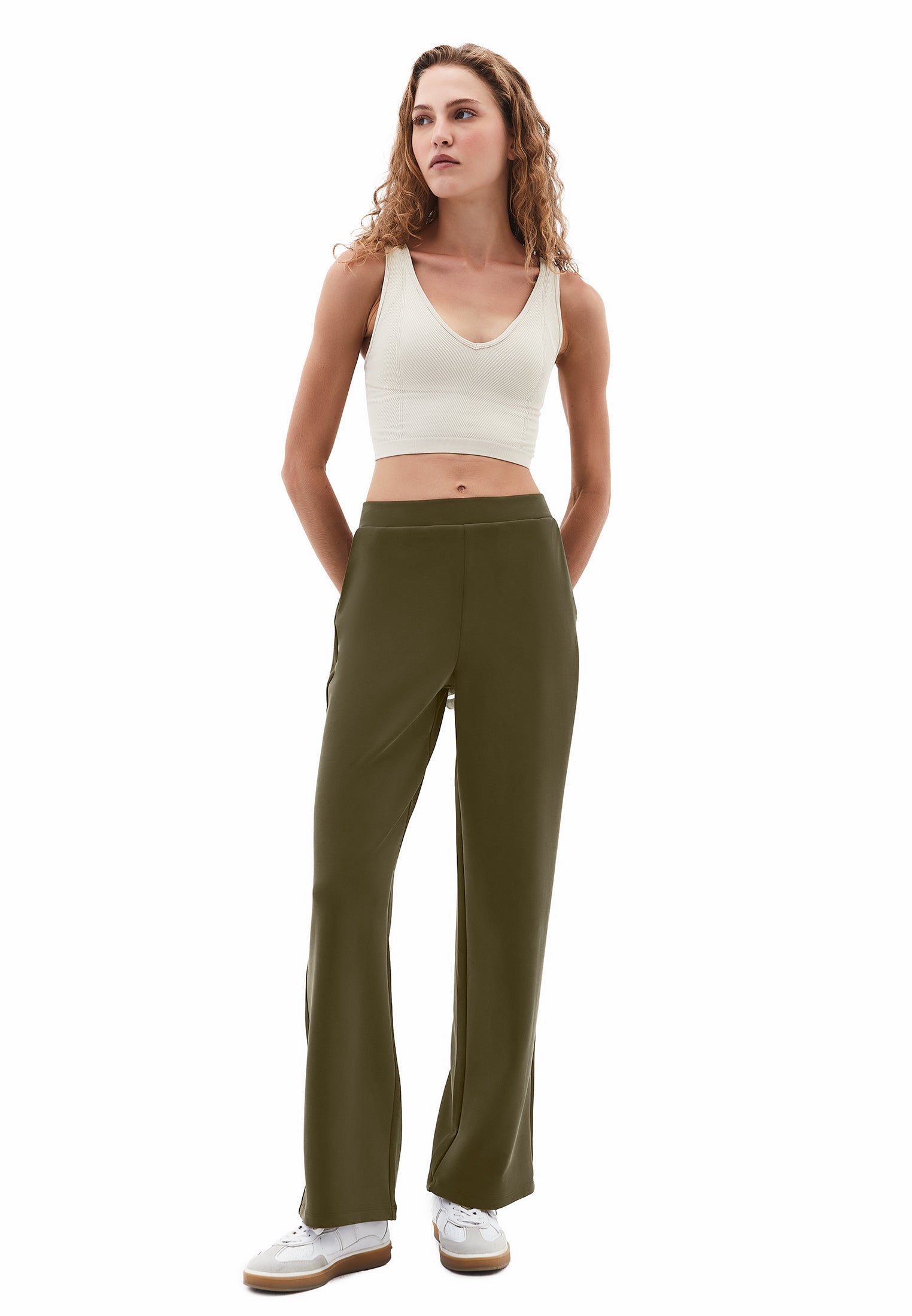 High Waist Modal Pants - DARK OLIVE