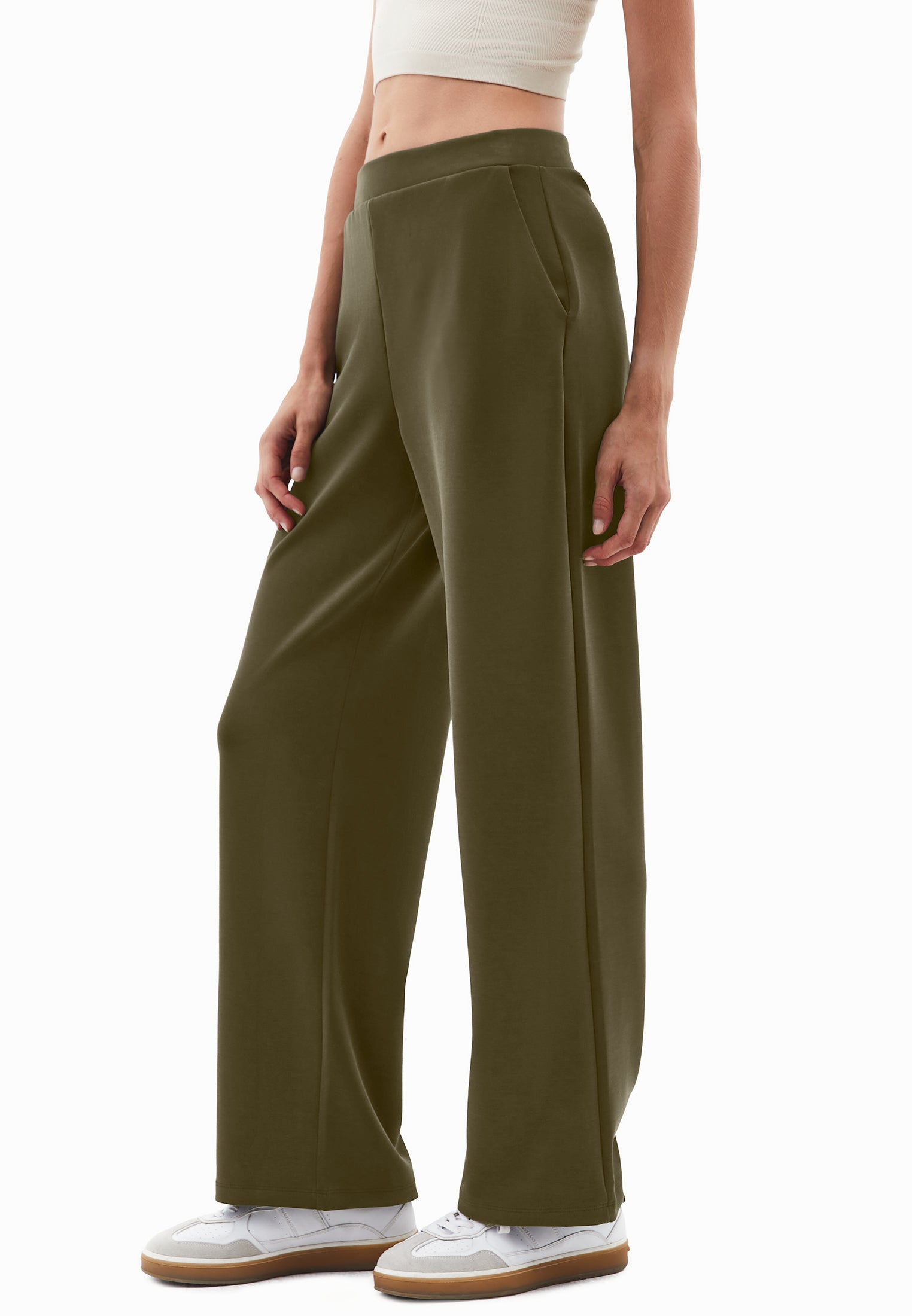 High Waist Modal Pants - DARK OLIVE
