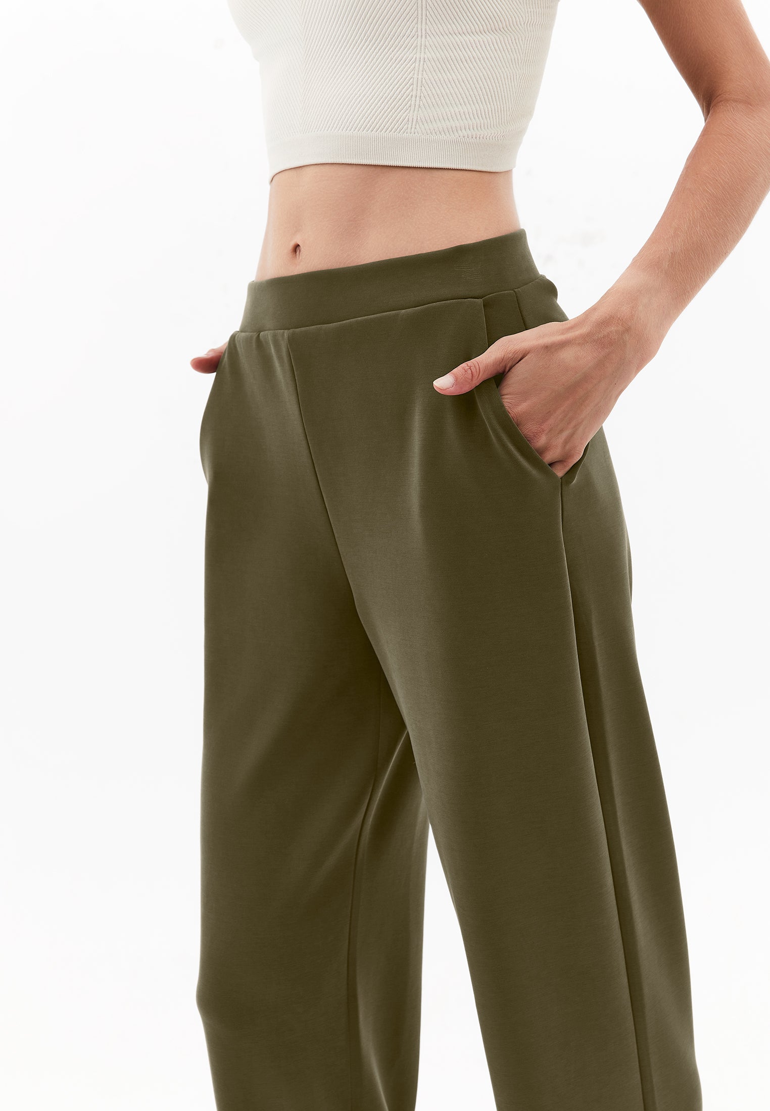 High Waist Modal Pants - DARK OLIVE