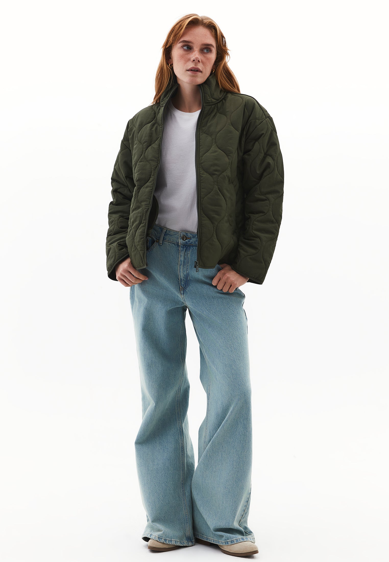 High Collar Quilted Coat - DEEP DEPTHS