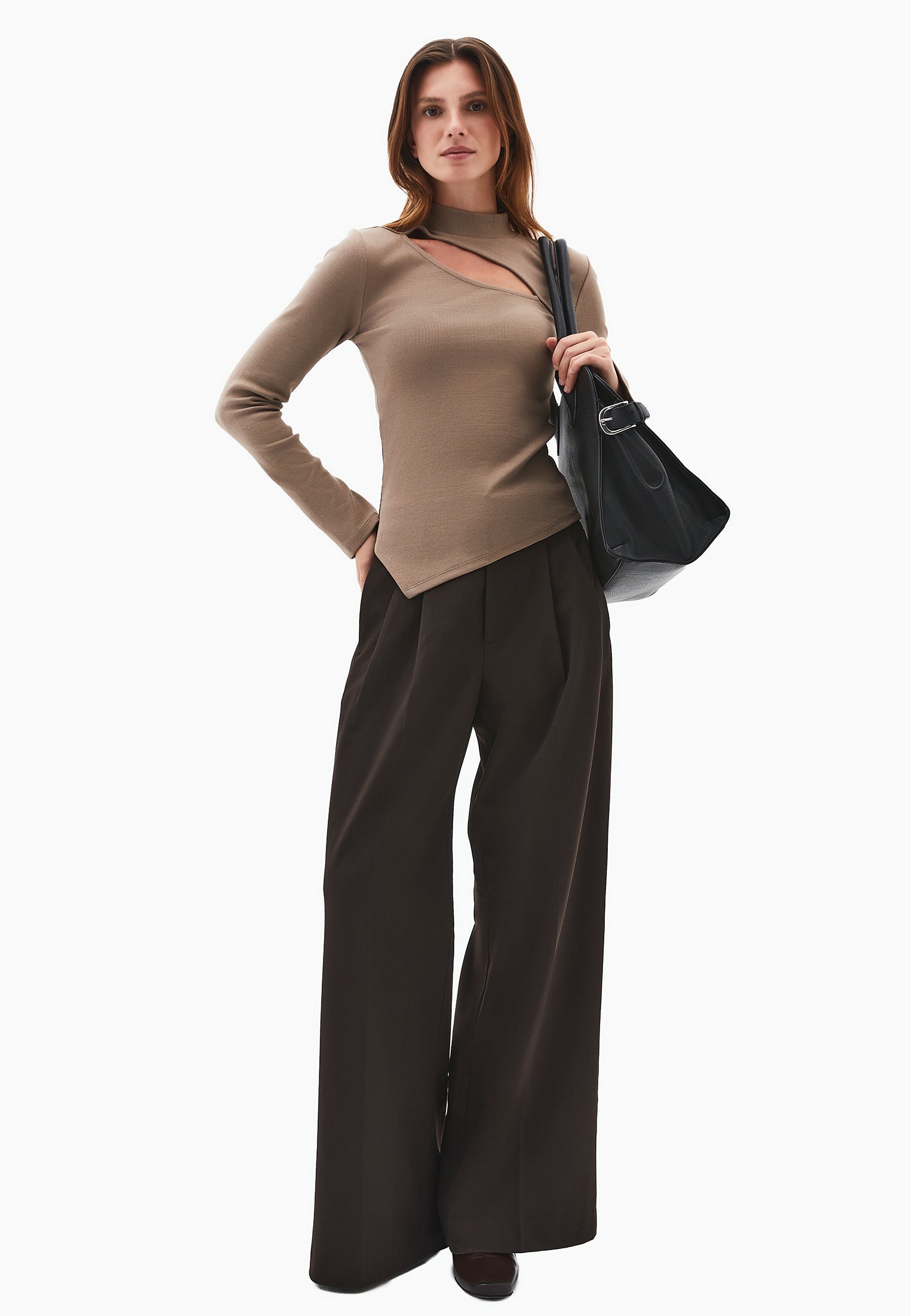 تي شيرت بأكمام طويلة بأكمام مقطوعة - DESERT TAUPE