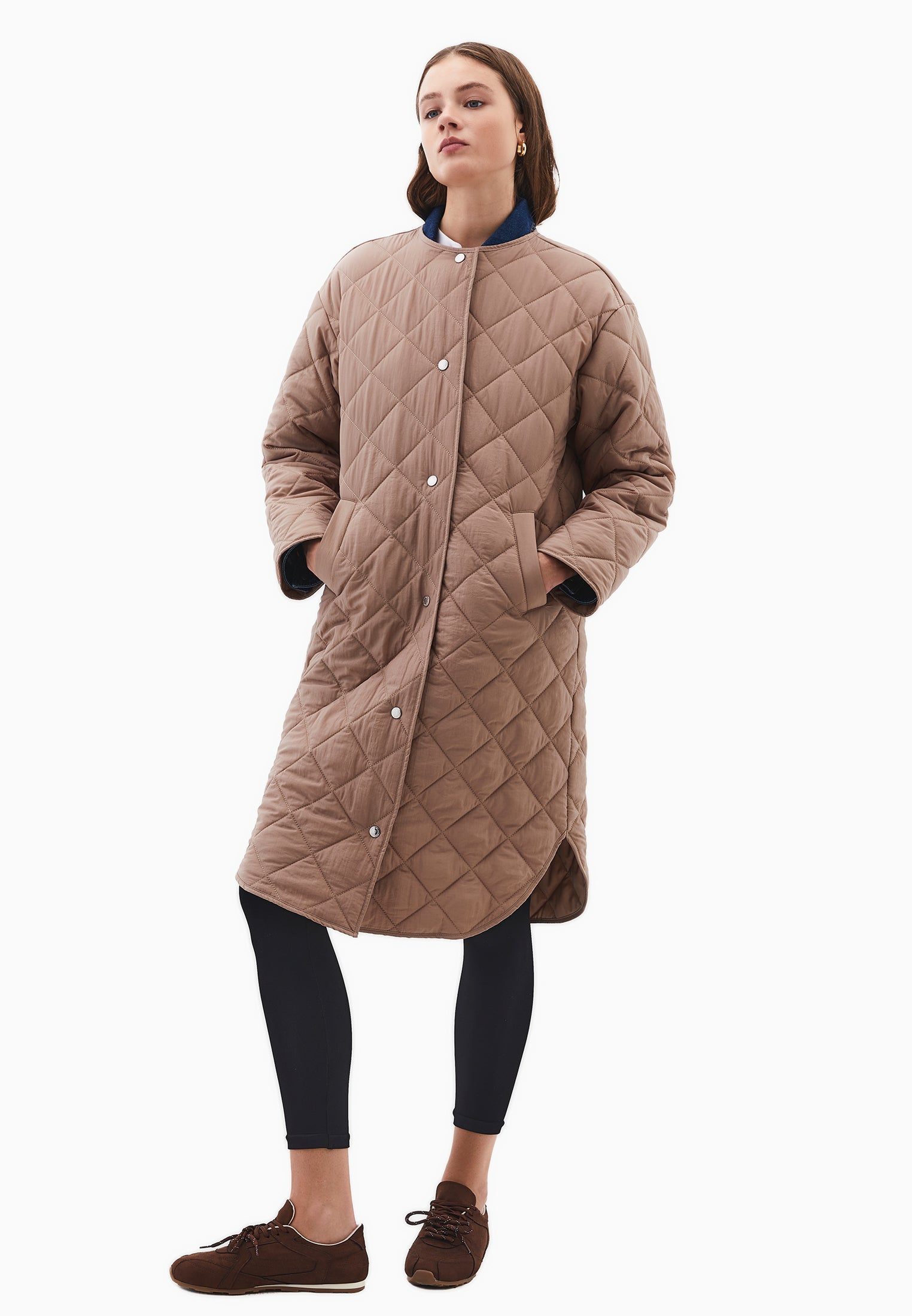 Long Coat With Crew Neck - DESERT TAUPE