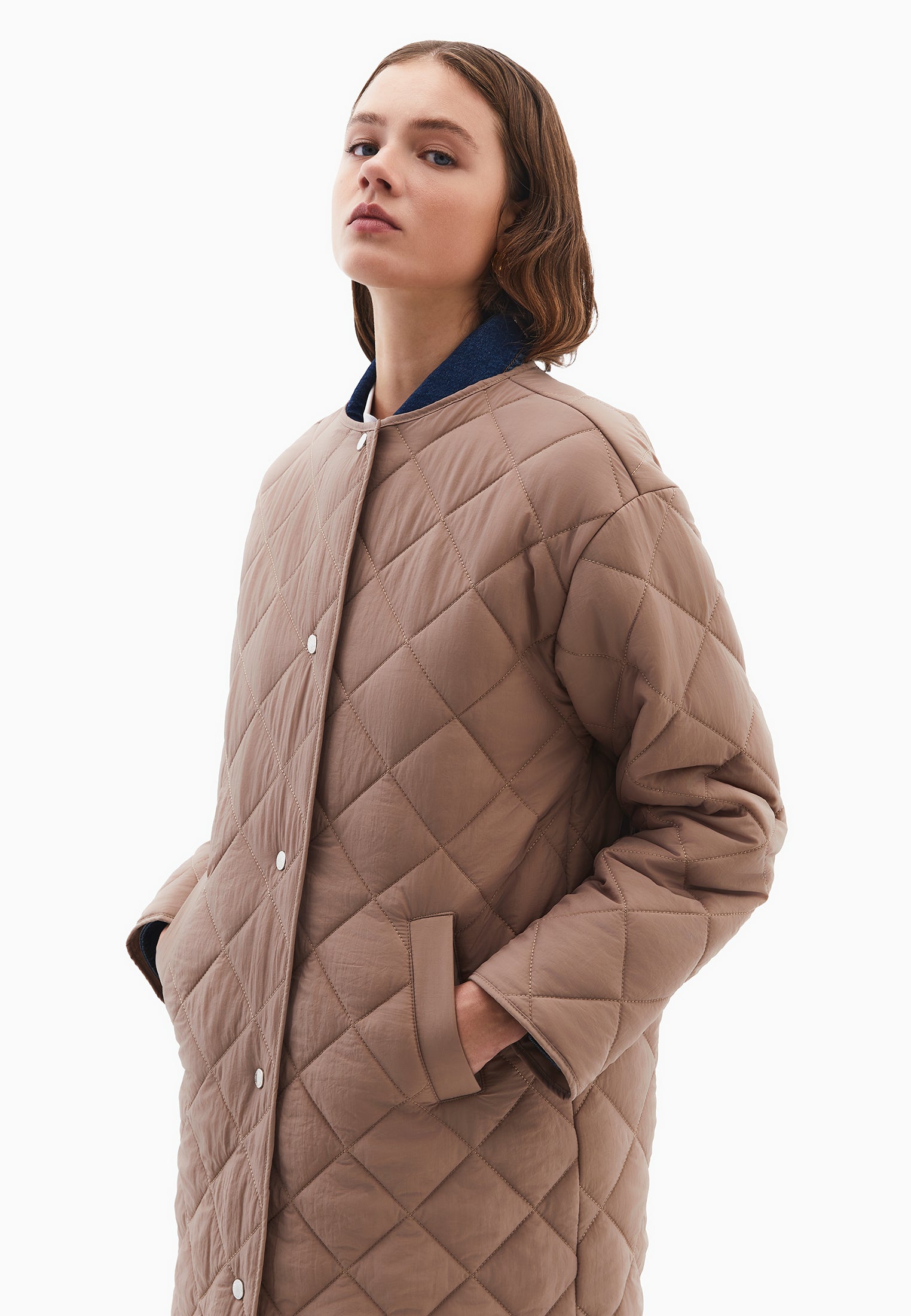 Long Coat With Crew Neck - DESERT TAUPE