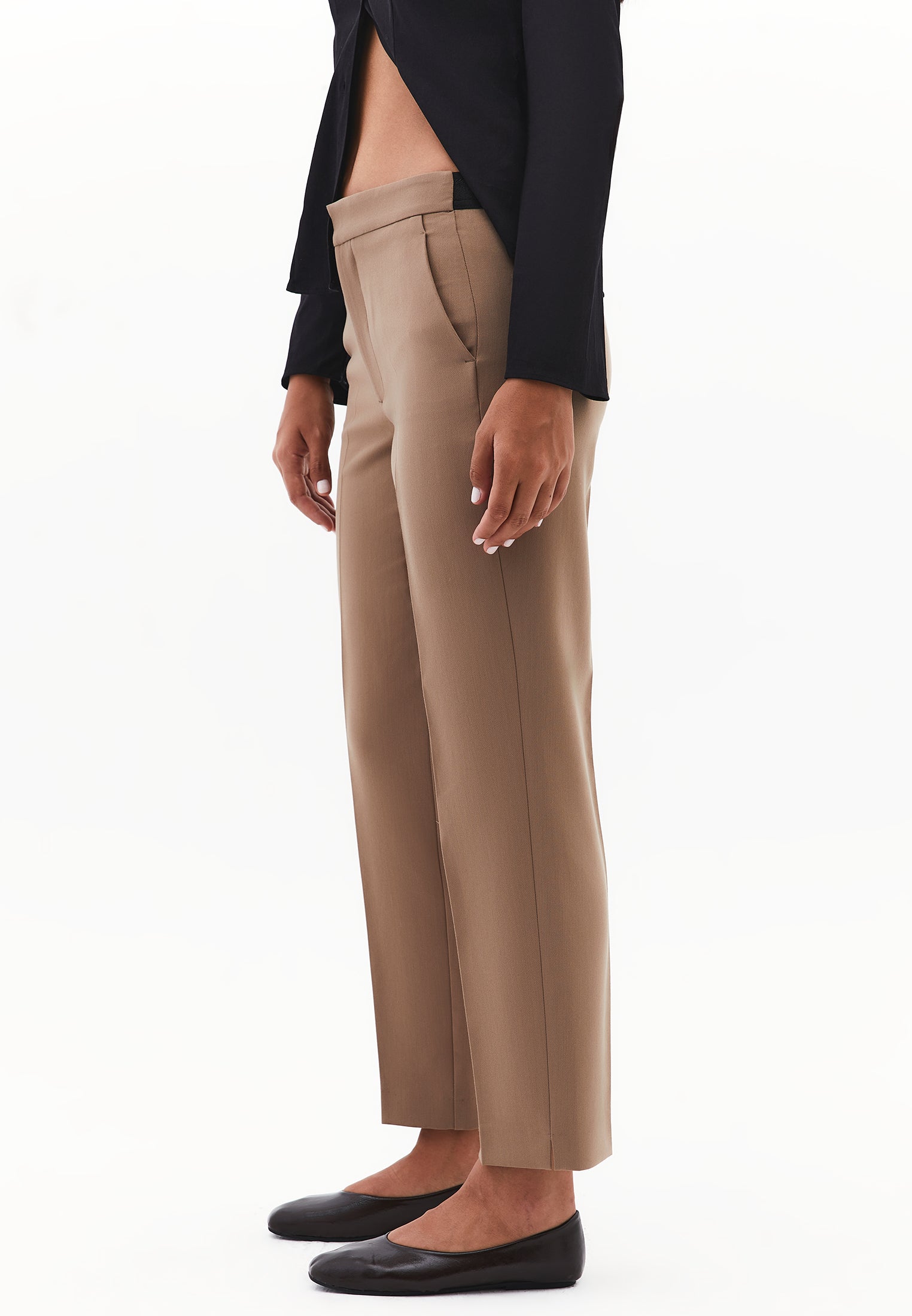 Slim Fit High Waist Pants - DESERT TAUPE