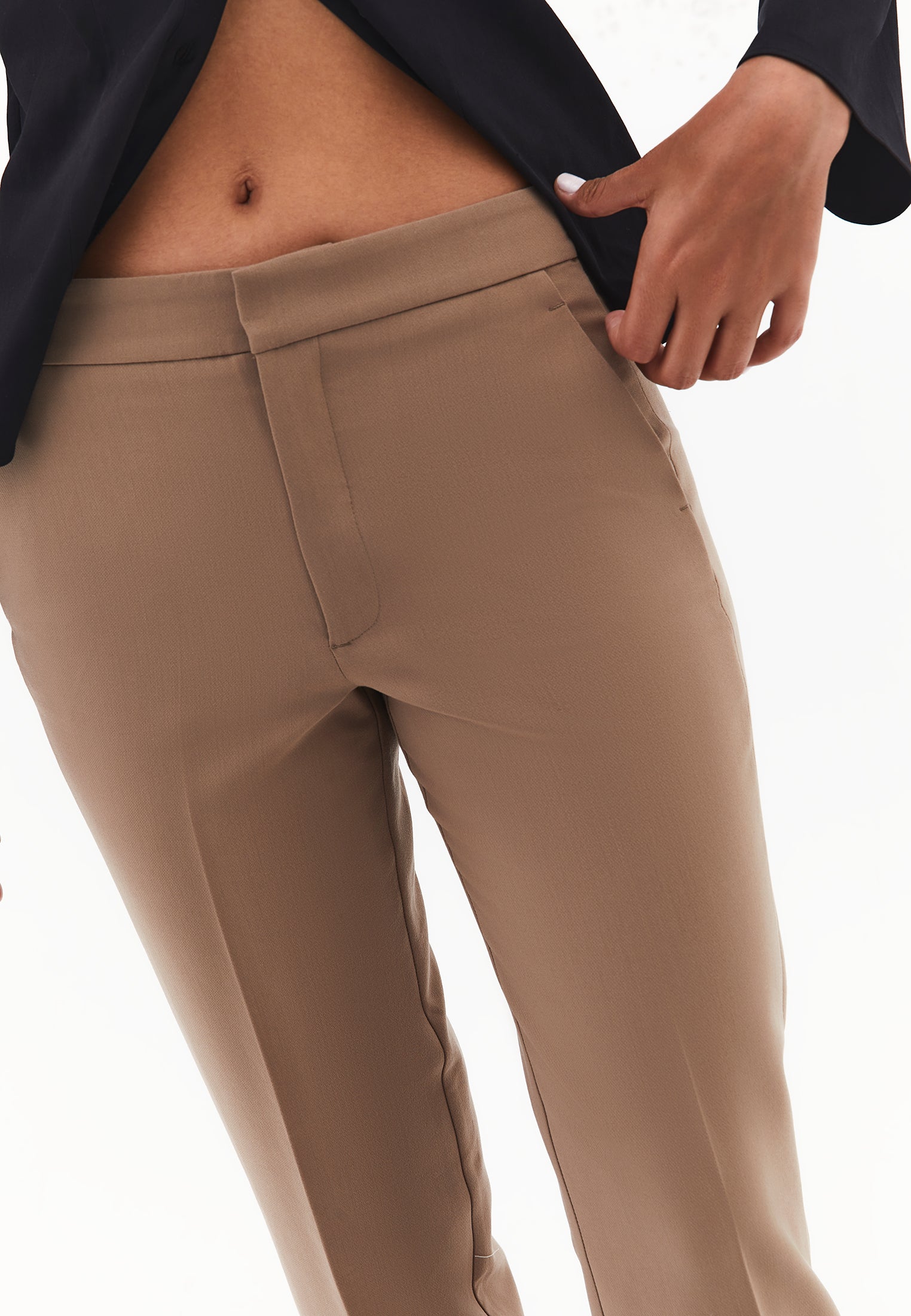 Slim Fit High Waist Pants - DESERT TAUPE