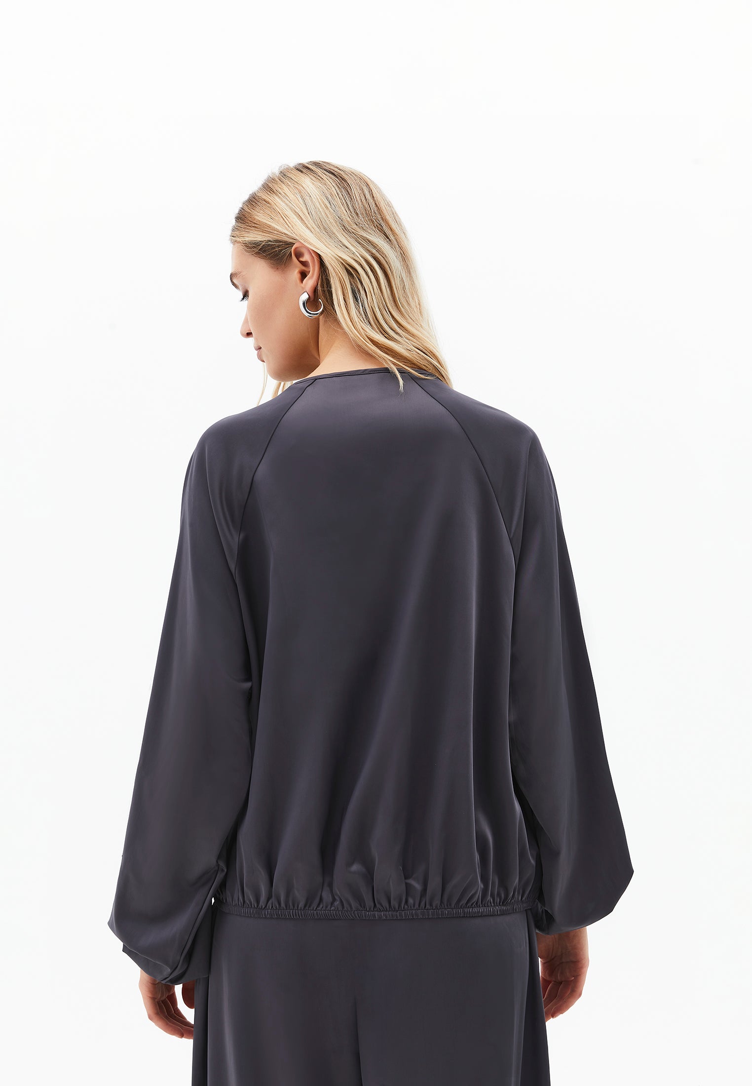 V-Neck Tie Long Sleeve Blouse - EIFFEL TOWER